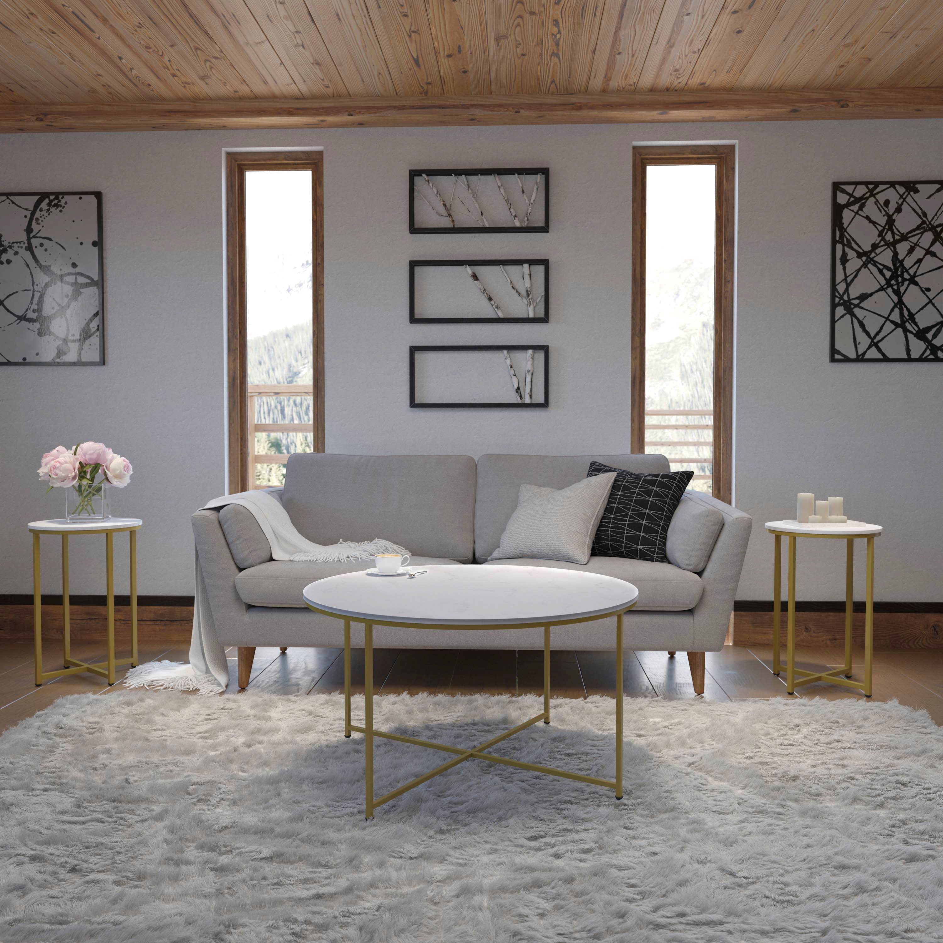 Hampstead Collection Coffee and End Table Set - Laminate Top with Crisscross Frame, 3 Piece Occasional Table Set