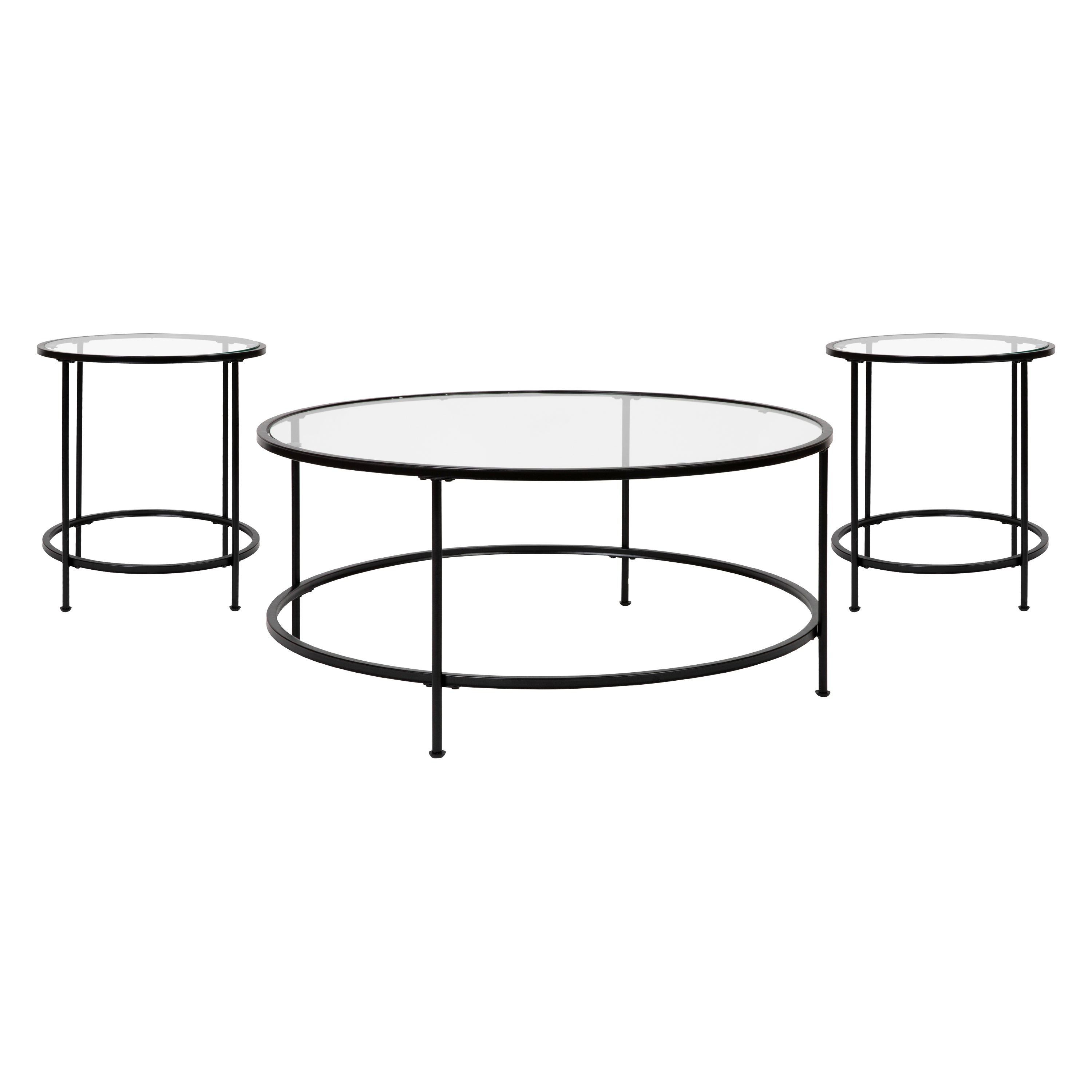 Astoria Collection Coffee and End Table Set - Glass Top with Round Frame - 3 Piece Occasional Table Set-Coffee Table Set-Flash Furniture-Wall2Wall Furnishings