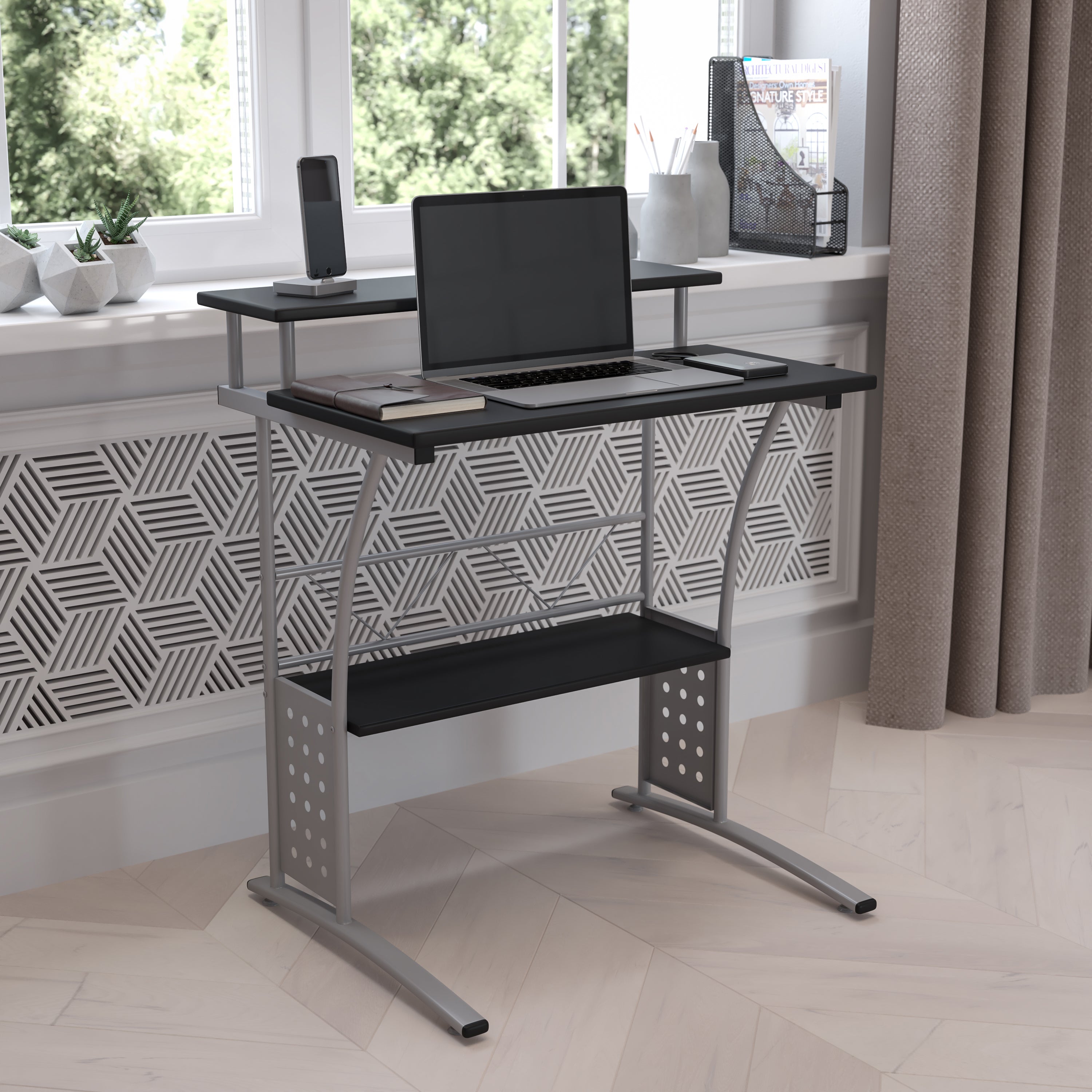 Computer Desk with Top and Lower Storage Shelves-Desk-Flash Furniture-Wall2Wall Furnishings