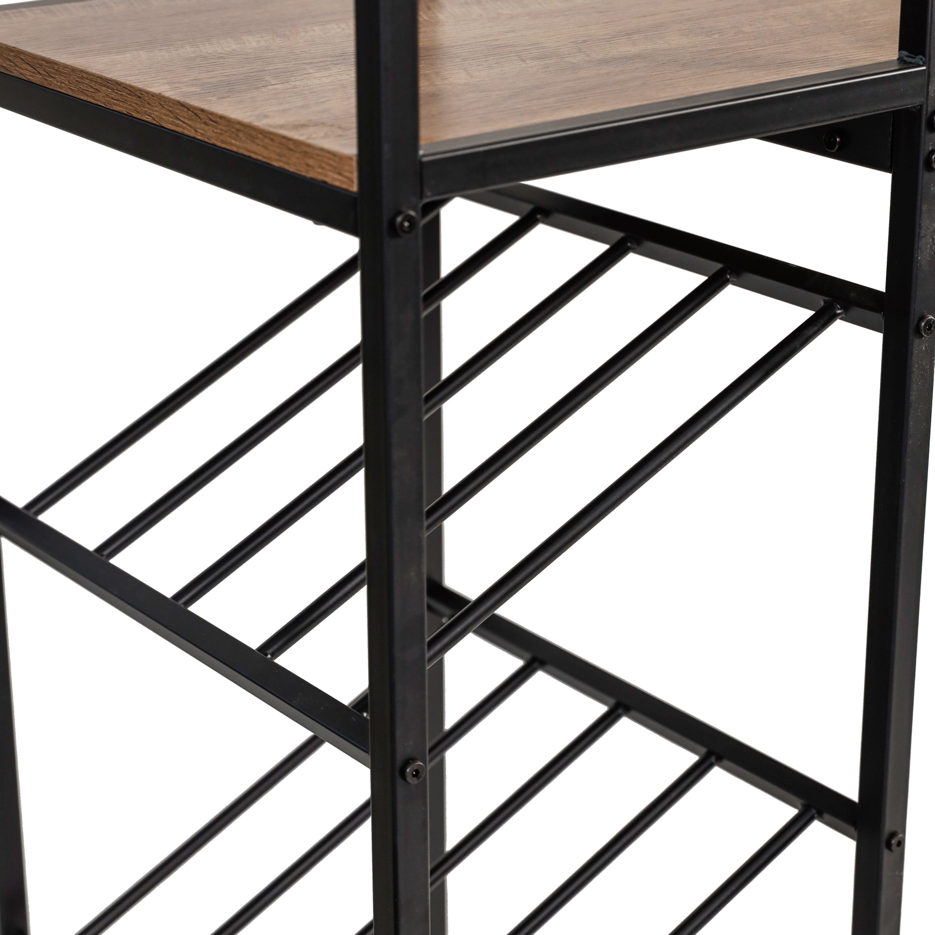 Jura Metal Bar and Wine Table with 2 Slanted Shelves for Bottle Storage and Hanging Glass Storage