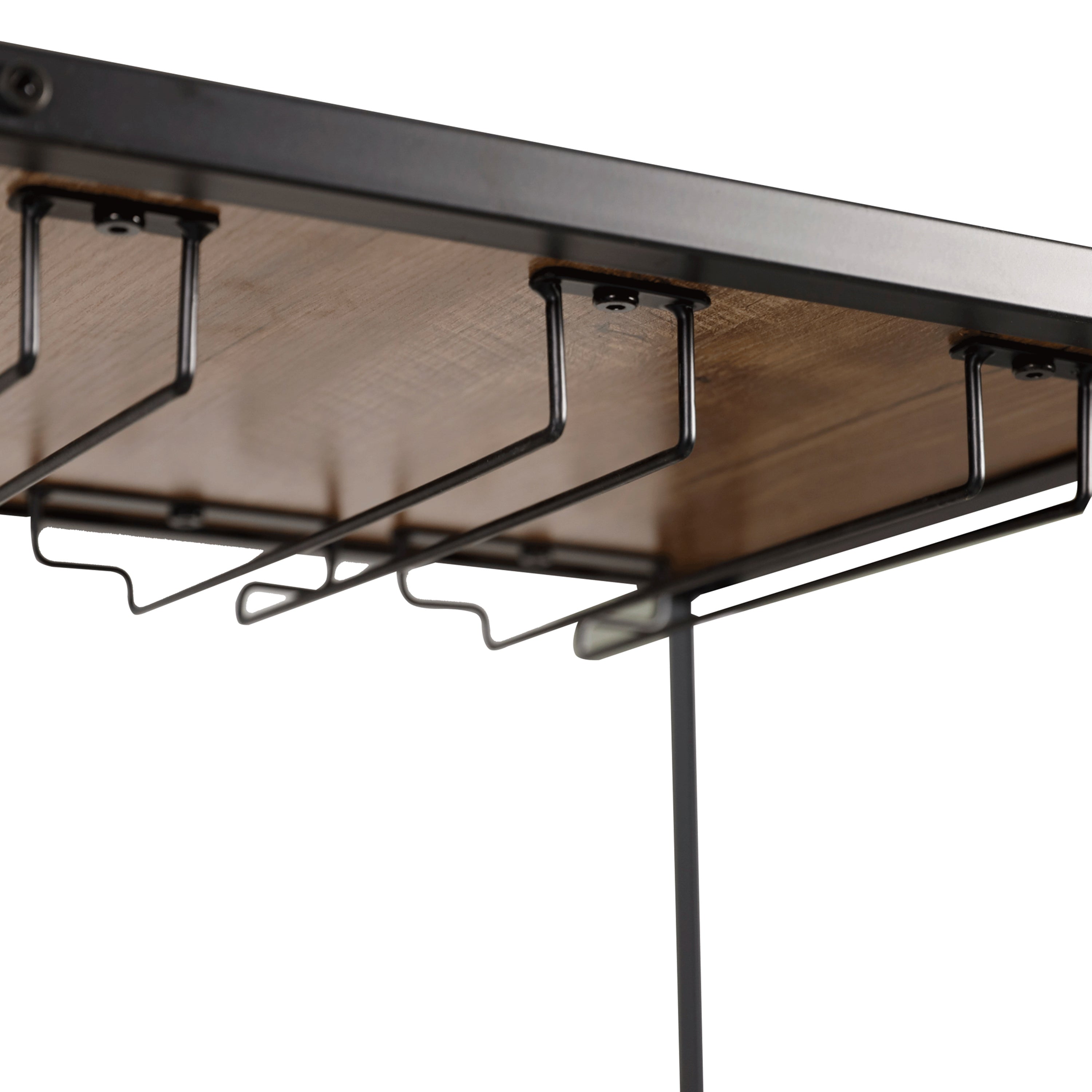 Jura Metal Bar and Wine Table with 2 Slanted Shelves for Bottle Storage and Hanging Glass Storage