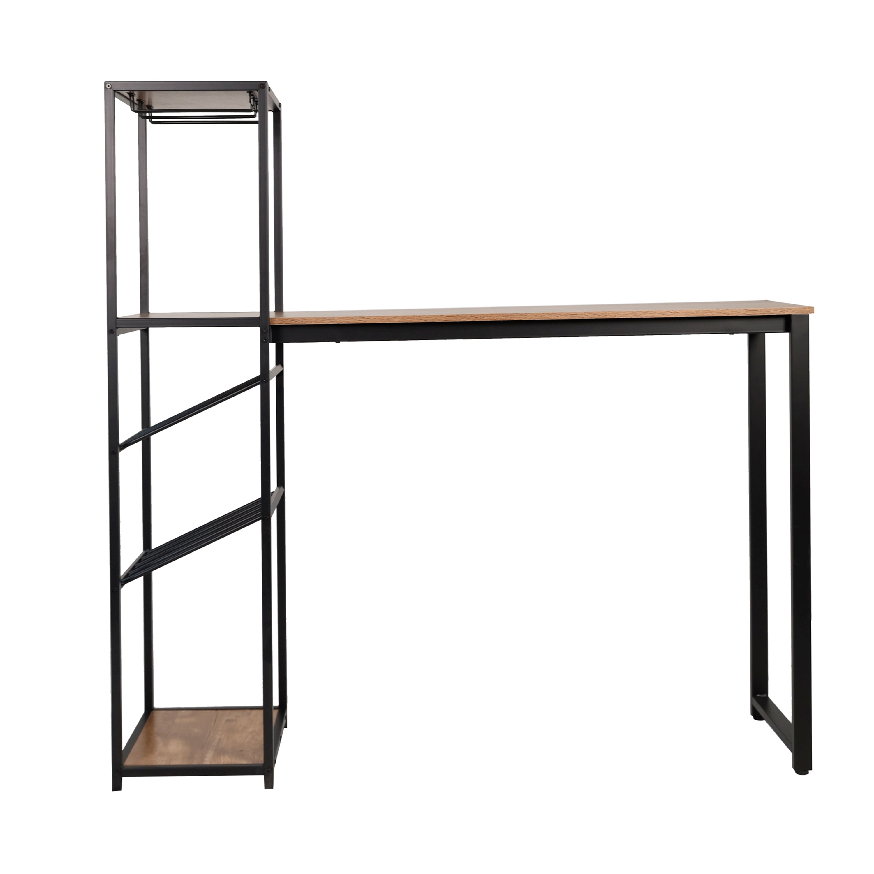Jura Metal Bar and Wine Table with 2 Slanted Shelves for Bottle Storage and Hanging Glass Storage