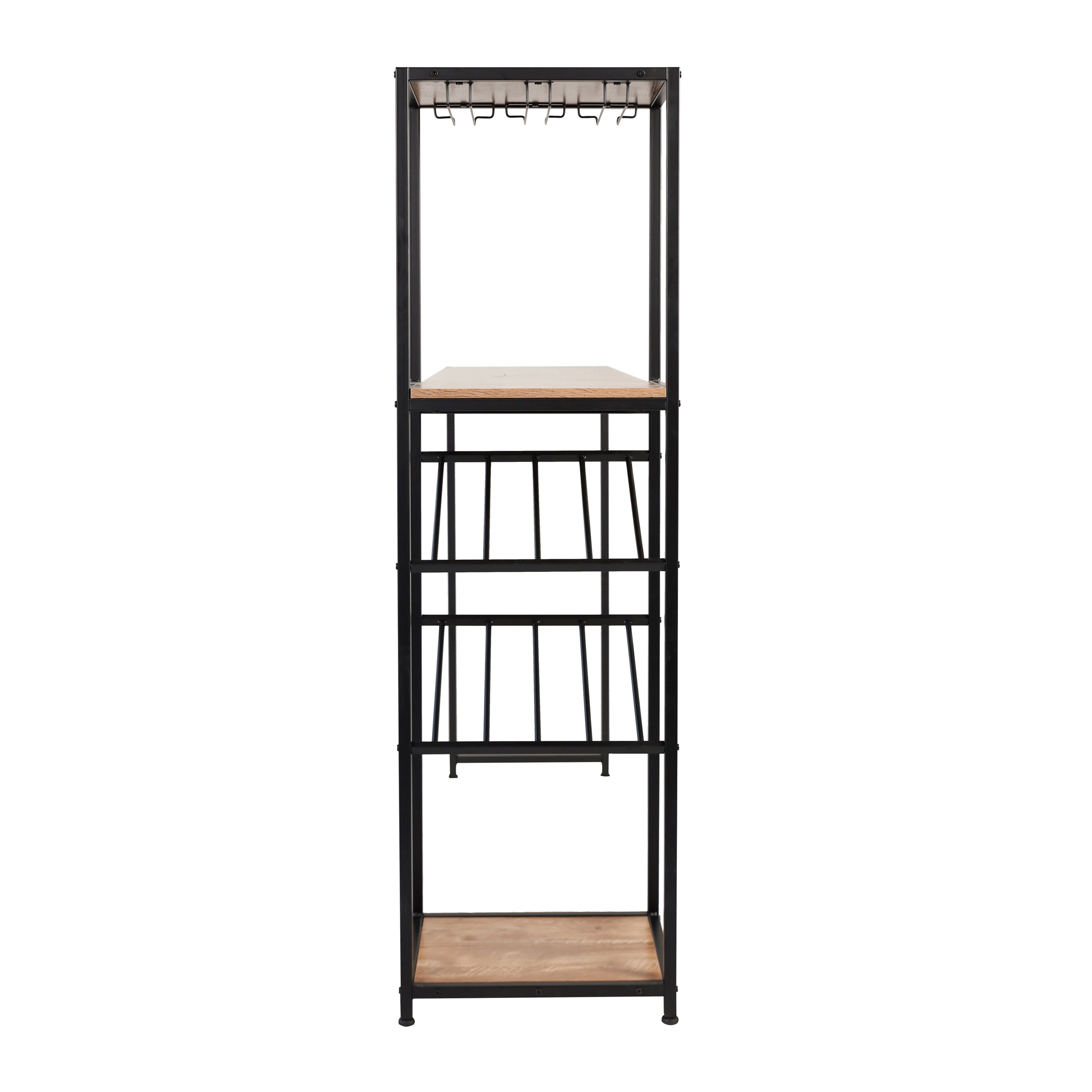 Jura Metal Bar and Wine Table with 2 Slanted Shelves for Bottle Storage and Hanging Glass Storage