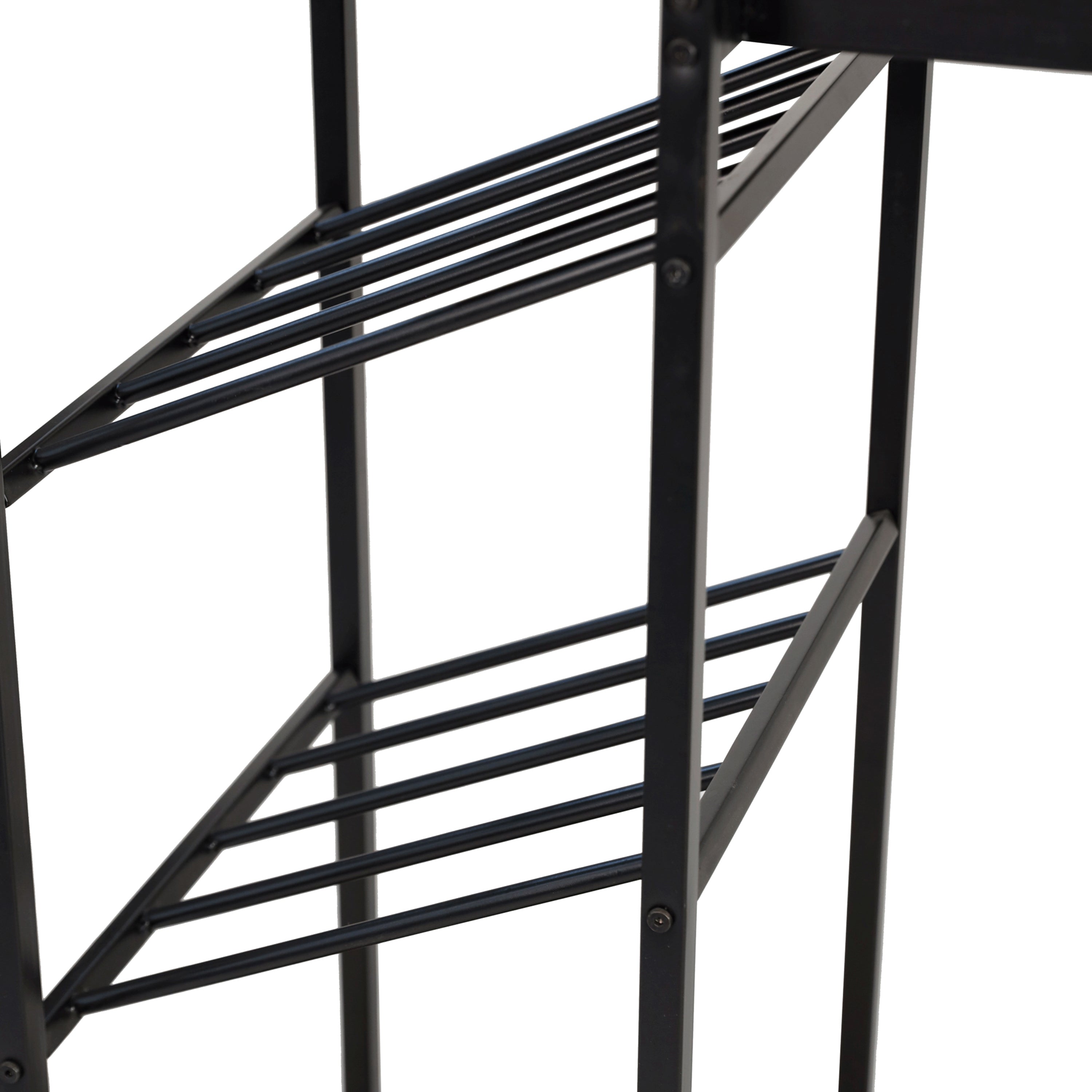 Jura Metal Bar and Wine Table with 2 Slanted Shelves for Bottle Storage and Hanging Glass Storage