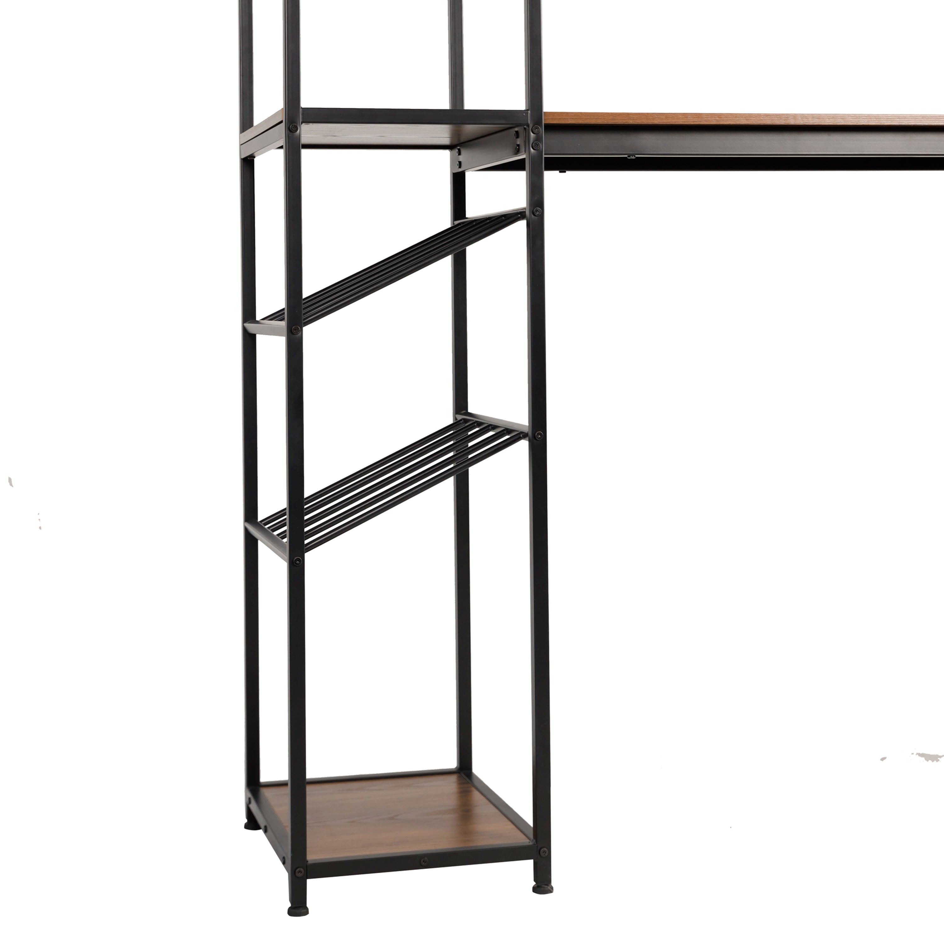 Jura Metal Bar and Wine Table with 2 Slanted Shelves for Bottle Storage and Hanging Glass Storage