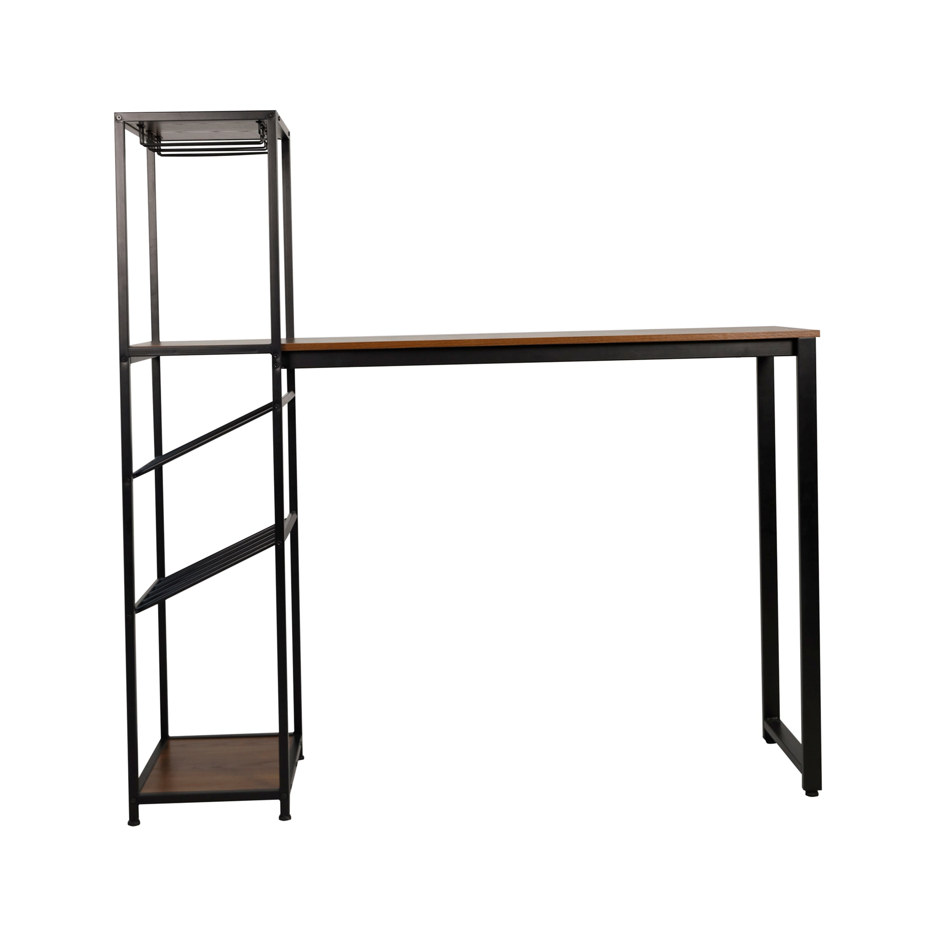 Jura Metal Bar and Wine Table with 2 Slanted Shelves for Bottle Storage and Hanging Glass Storage