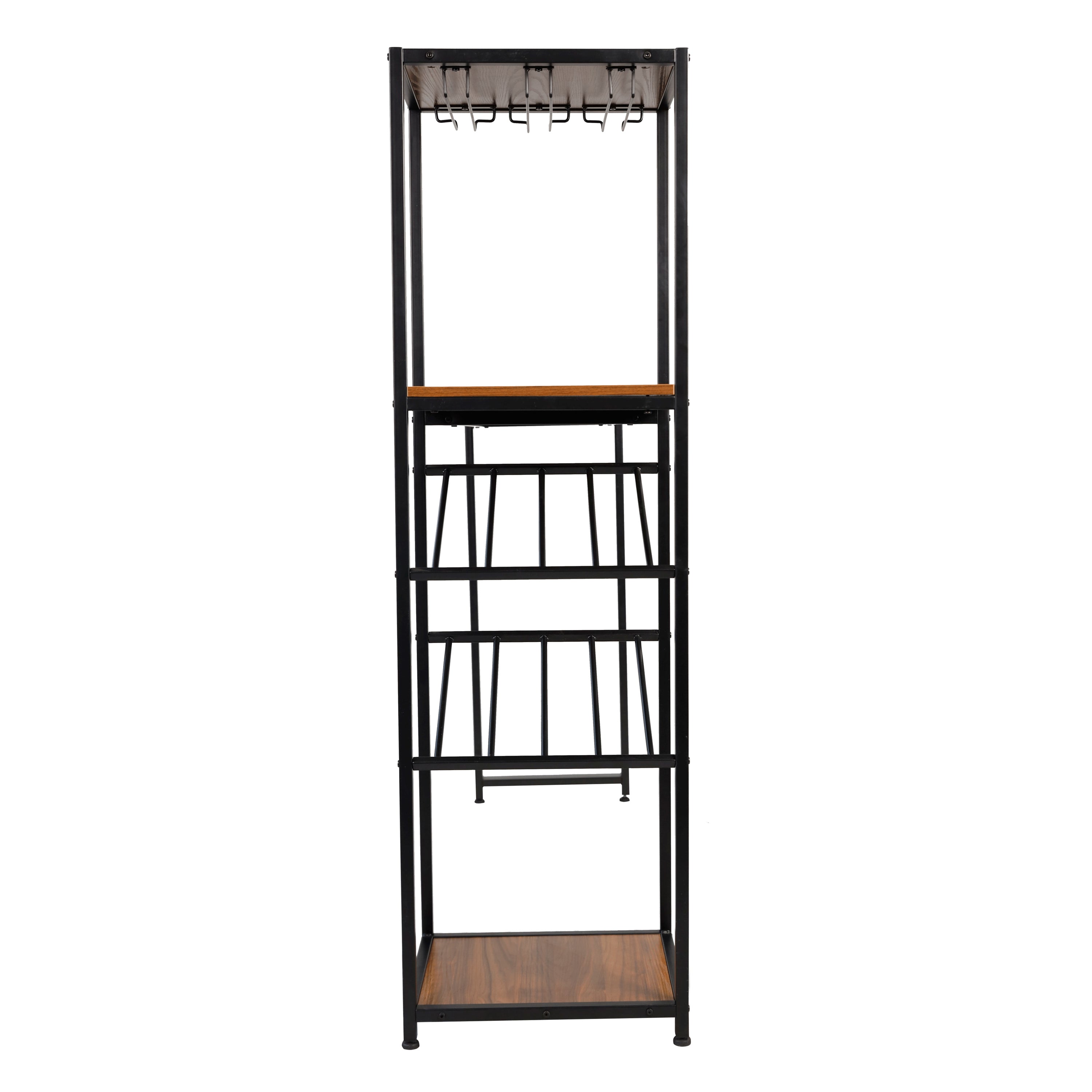 Jura Metal Bar and Wine Table with 2 Slanted Shelves for Bottle Storage and Hanging Glass Storage