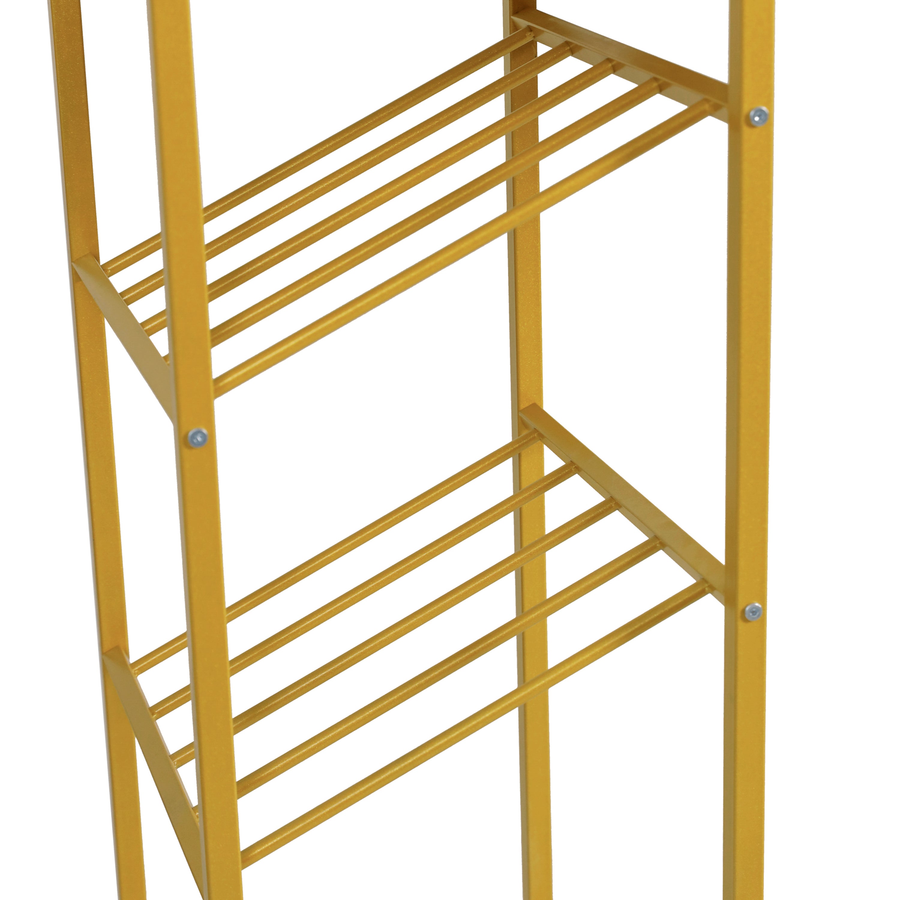 Jura Metal Bar and Wine Table with 2 Slanted Shelves for Bottle Storage and Hanging Glass Storage