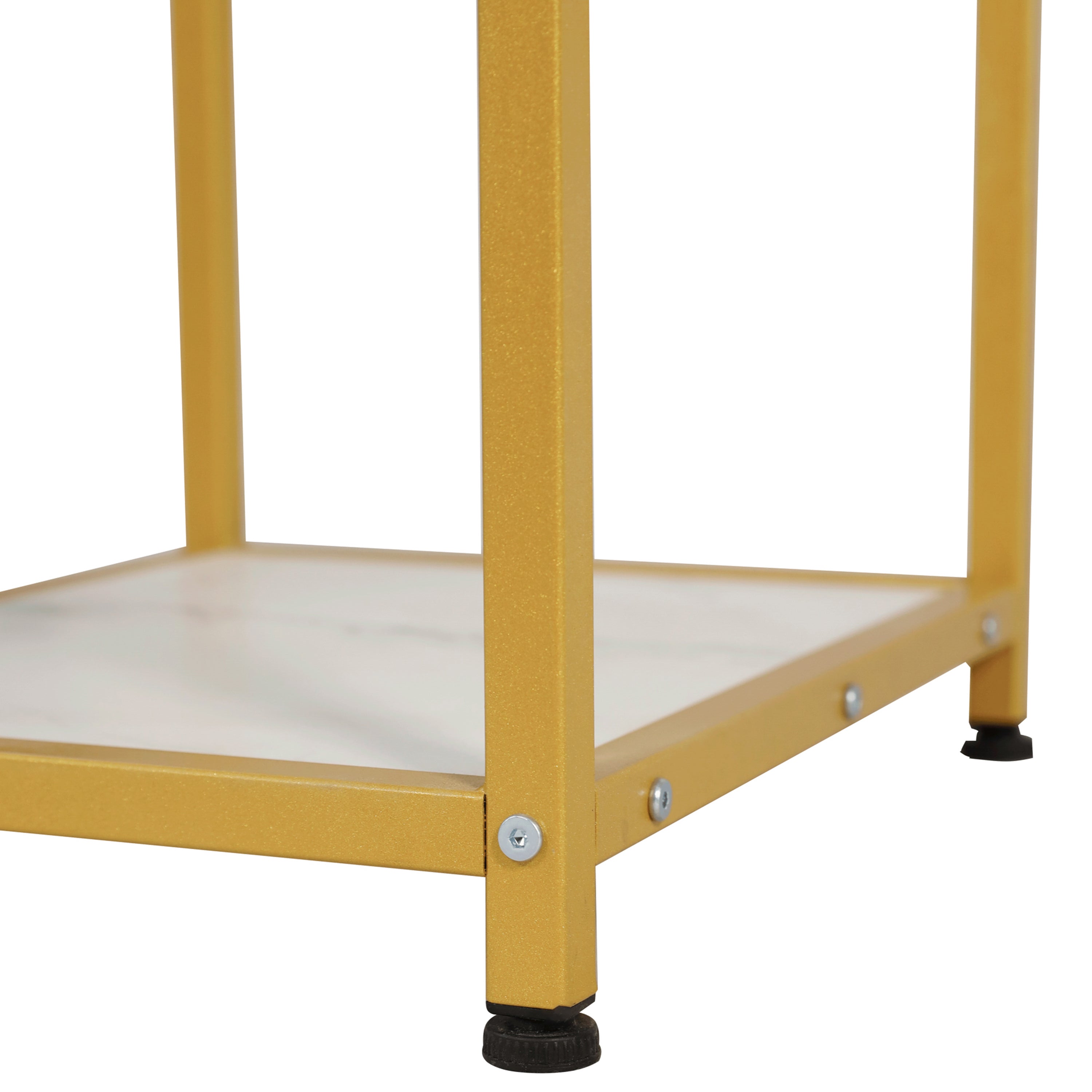 Jura Metal Bar and Wine Table with 2 Slanted Shelves for Bottle Storage and Hanging Glass Storage