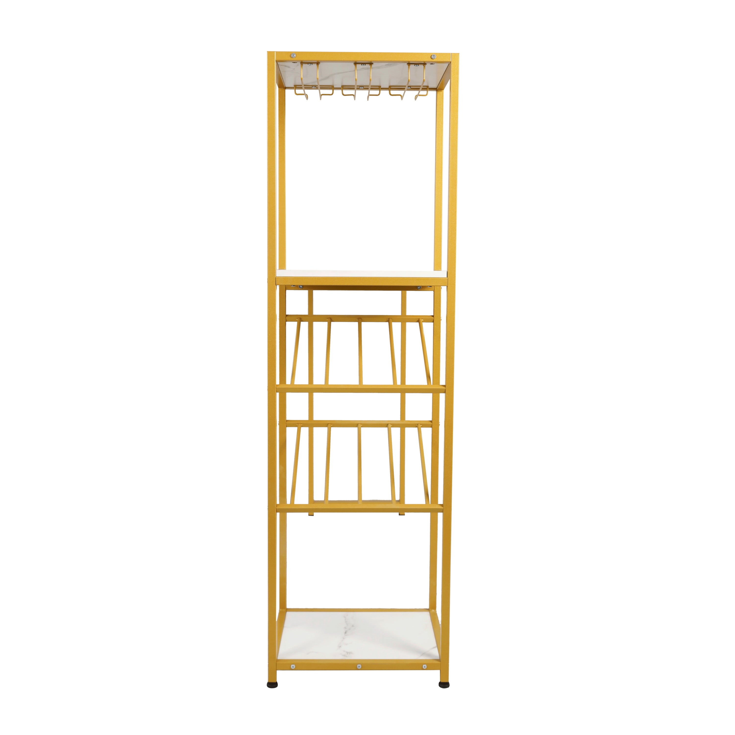 Jura Metal Bar and Wine Table with 2 Slanted Shelves for Bottle Storage and Hanging Glass Storage