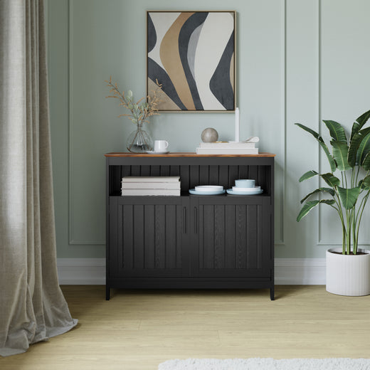 Mayfield Classic Buffet and Sideboard with Double Door Storage Cabinet and Open Storage Shelf