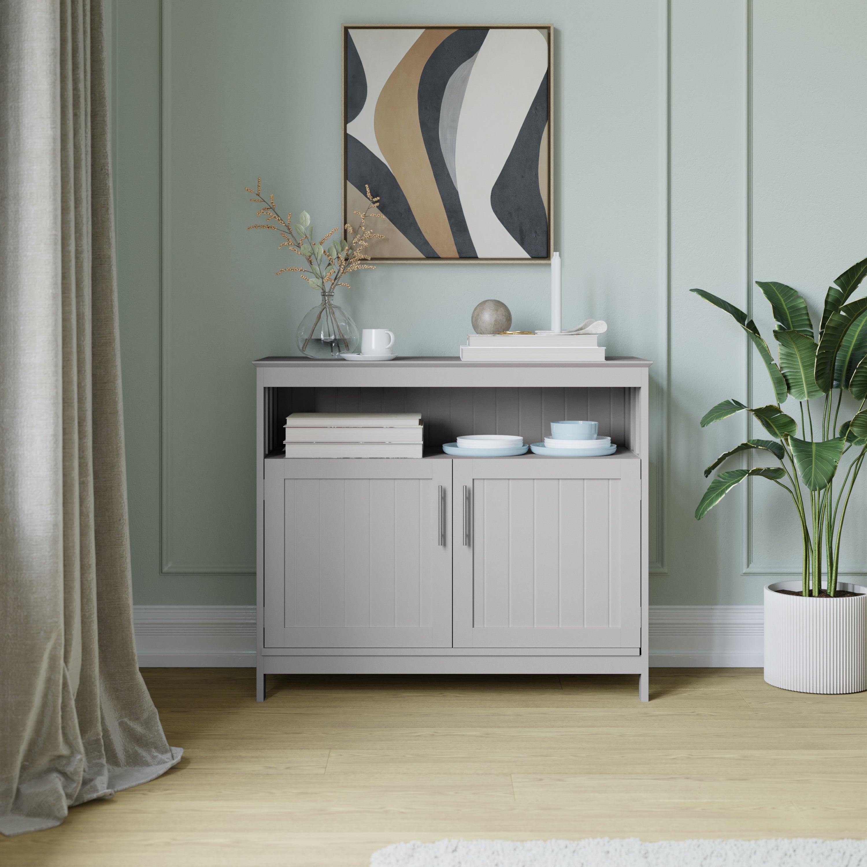 Mayfield Classic Buffet and Sideboard with Double Door Storage Cabinet and Open Storage Shelf