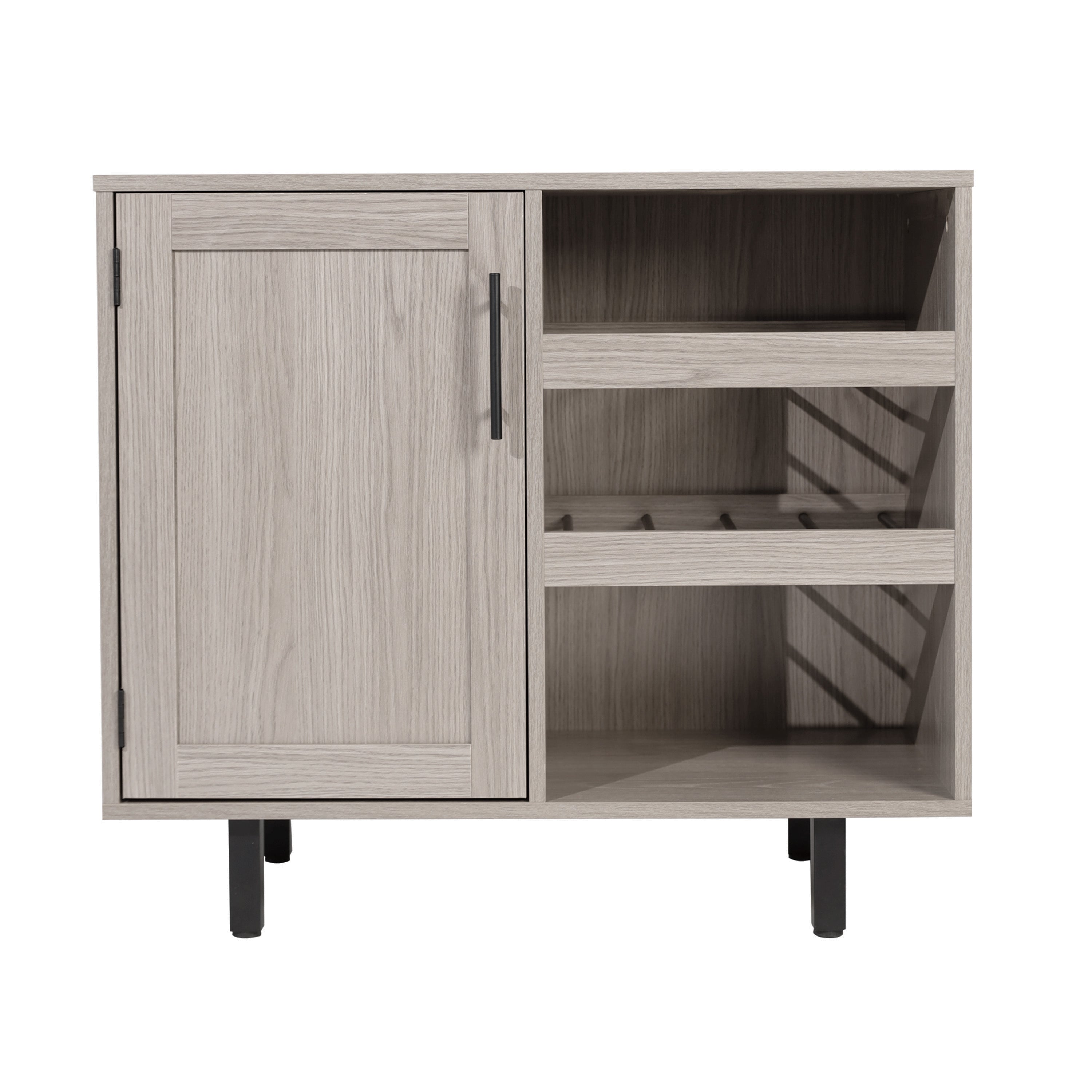 Elmont Classic Bar and Sideboard with Shaker Style Single Door Cabinet with Hanging Glass Storage and Open Bottle Shelves-Bar Cabinets-Flash Furniture-Wall2Wall Furnishings