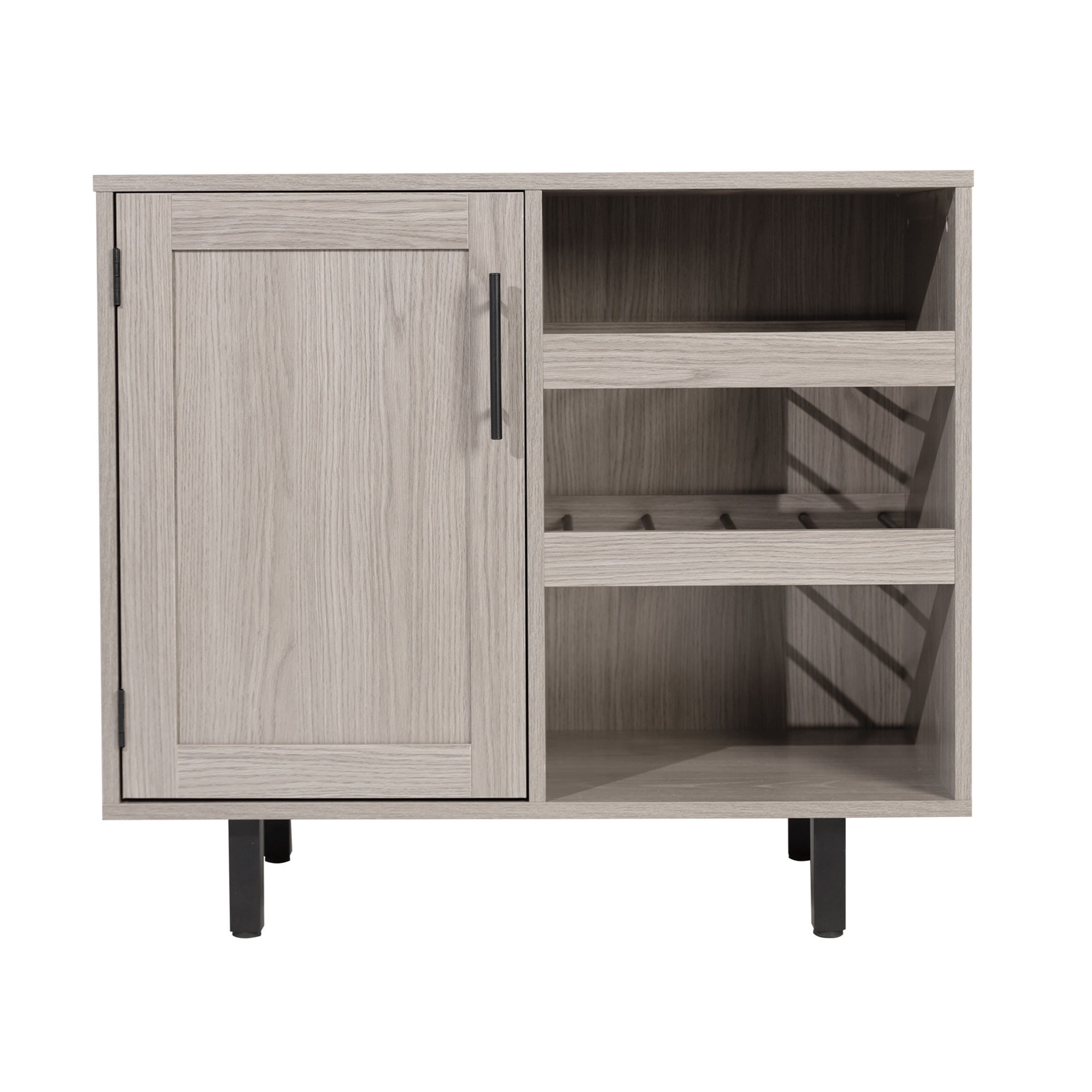 Elmont Classic Bar and Sideboard with Shaker Style Single Door Cabinet with Hanging Glass Storage and Open Bottle Shelves