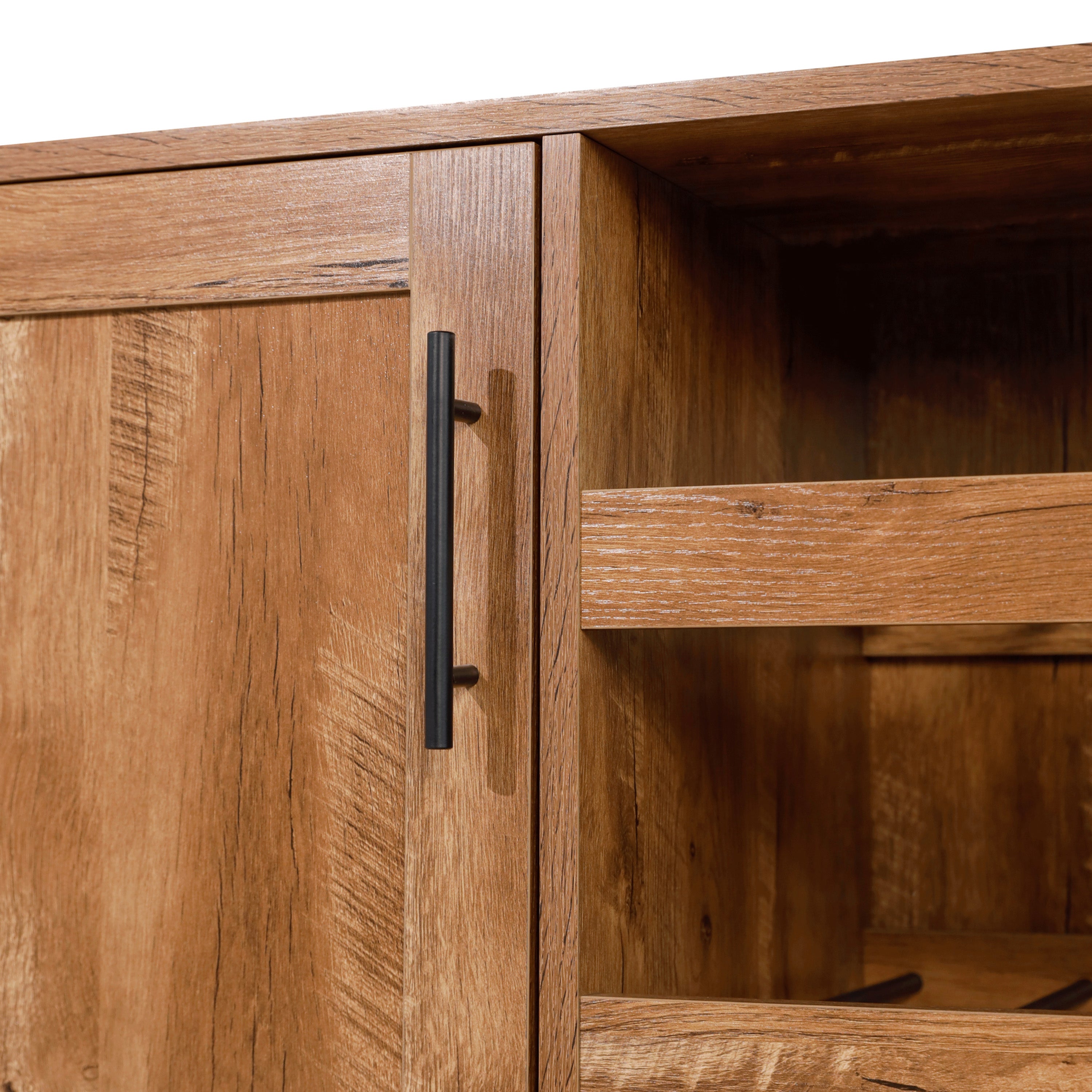 Elmont Classic Bar and Sideboard with Shaker Style Single Door Cabinet with Hanging Glass Storage and Open Bottle Shelves