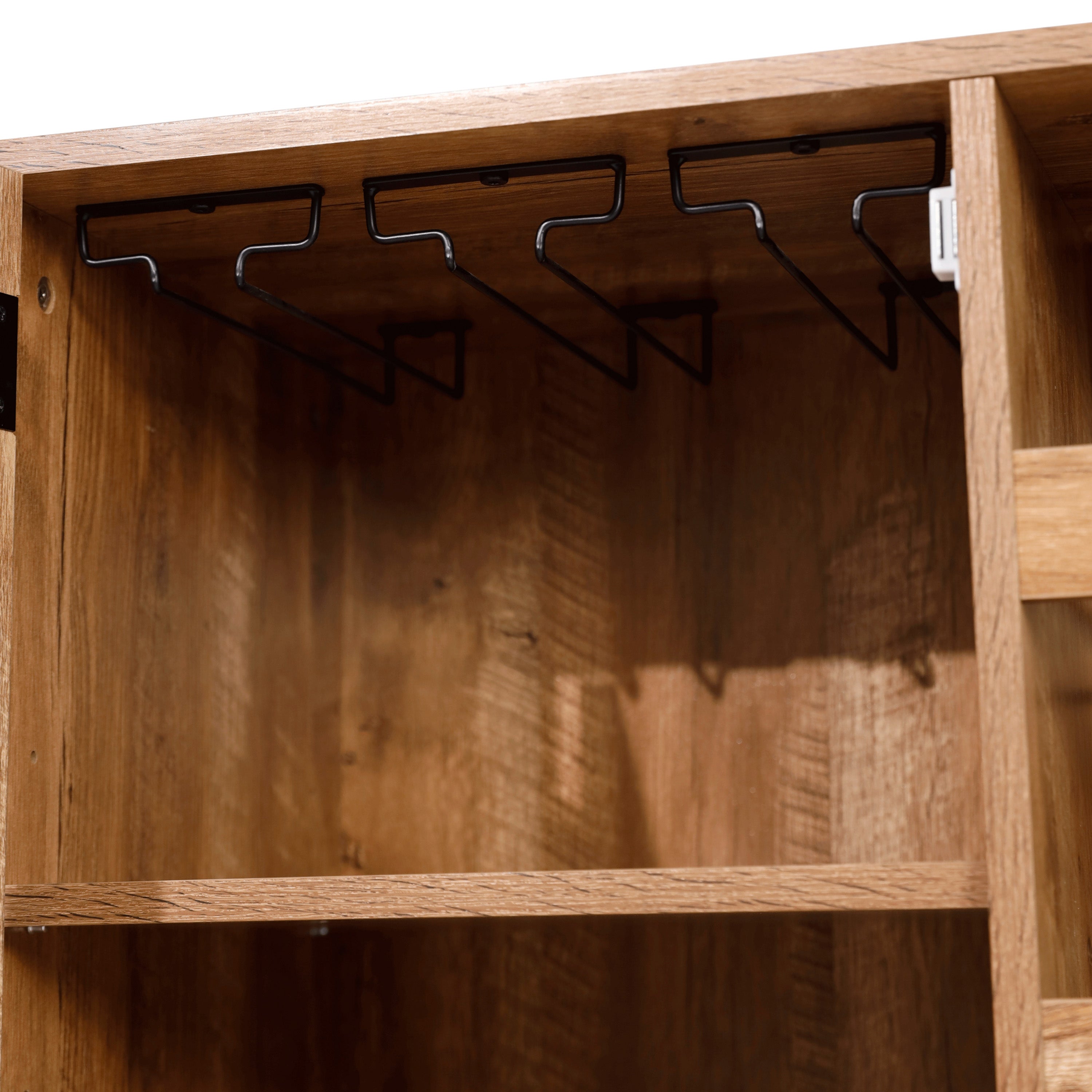 Elmont Classic Bar and Sideboard with Shaker Style Single Door Cabinet with Hanging Glass Storage and Open Bottle Shelves