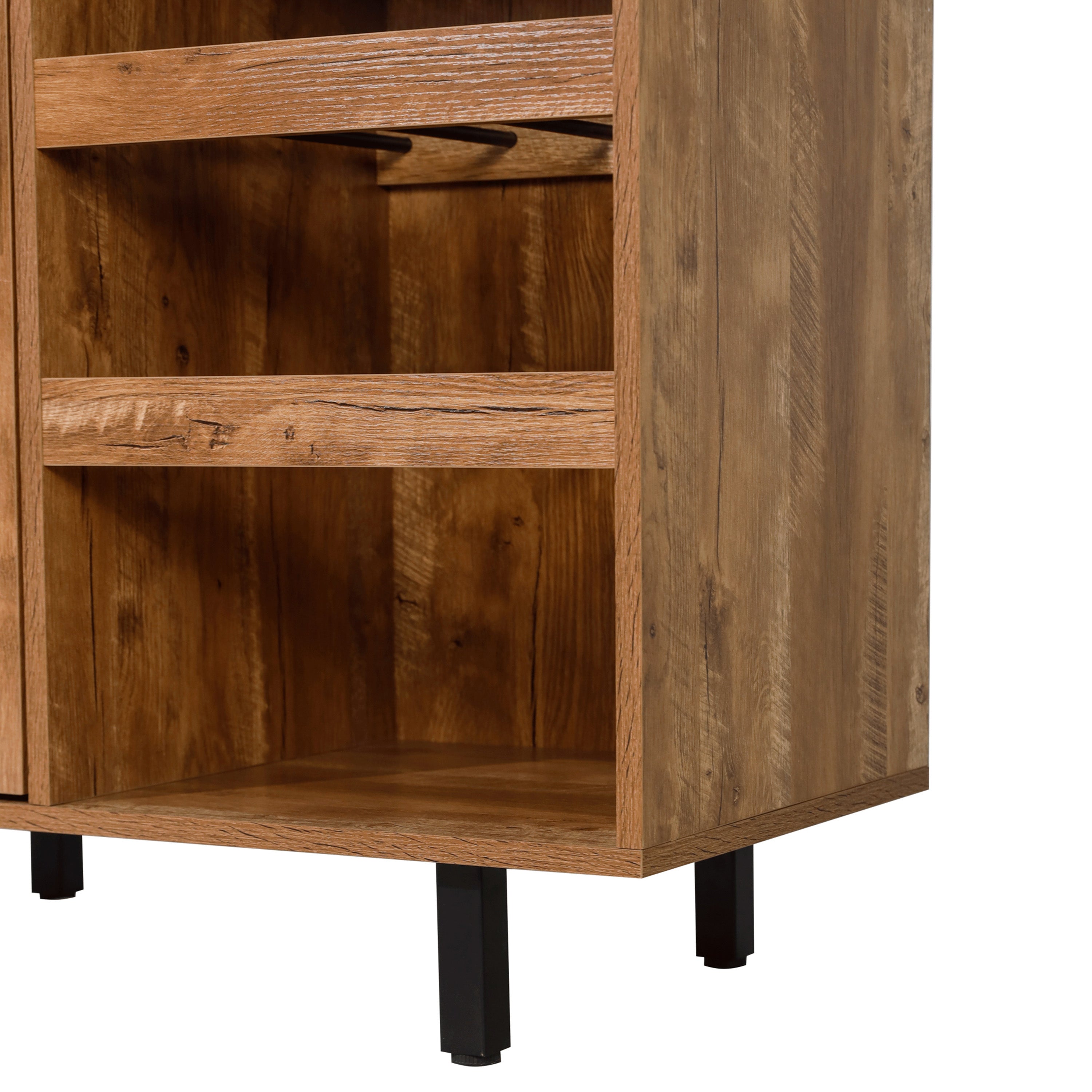 Elmont Classic Bar and Sideboard with Shaker Style Single Door Cabinet with Hanging Glass Storage and Open Bottle Shelves