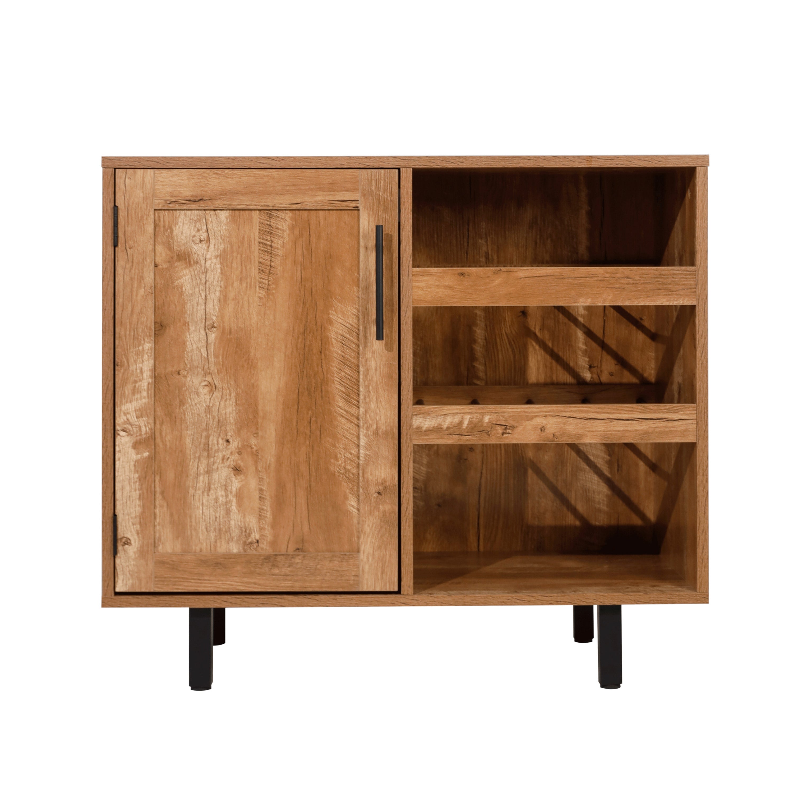 Elmont Classic Bar and Sideboard with Shaker Style Single Door Cabinet with Hanging Glass Storage and Open Bottle Shelves