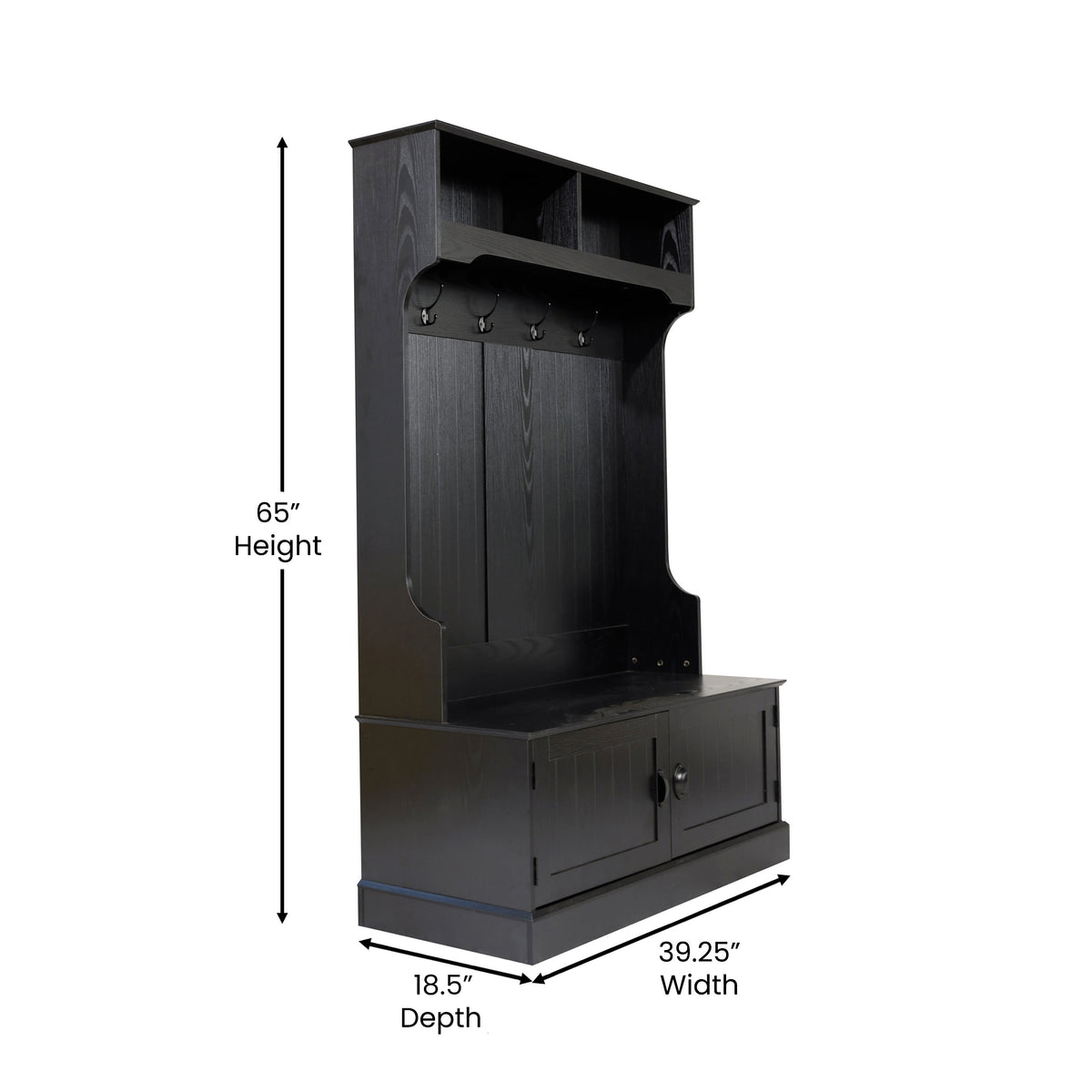 Fraser Hall Tree with Double Door Storage Bench, Coat Rack with 4 Double Hooks, and 2 Upper Storage Cubbies