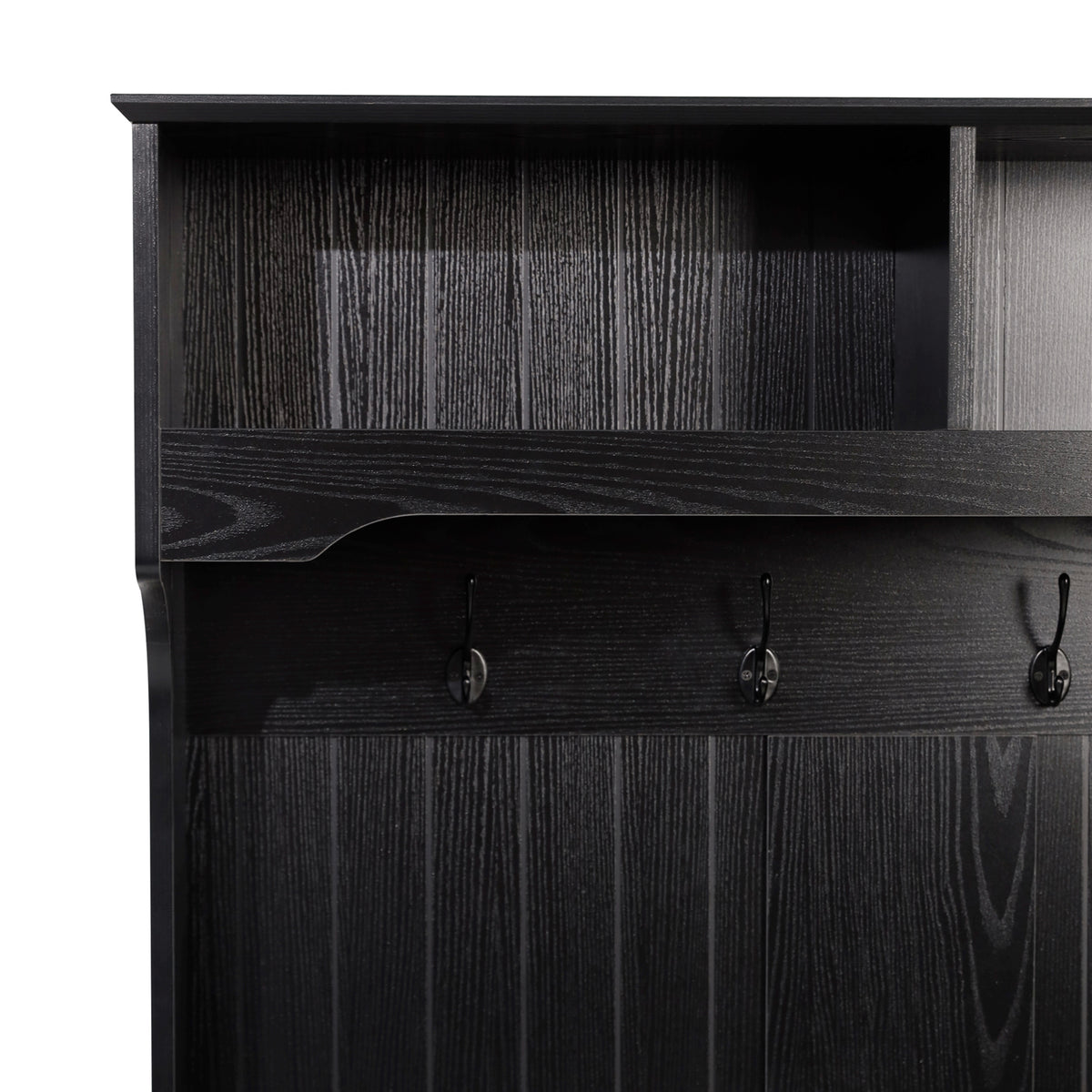 Fraser Hall Tree with Double Door Storage Bench, Coat Rack with 4 Double Hooks, and 2 Upper Storage Cubbies