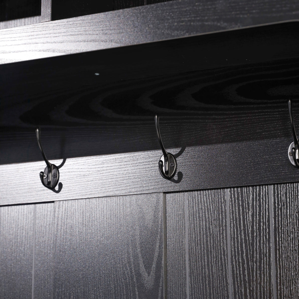 Fraser Hall Tree with Double Door Storage Bench, Coat Rack with 4 Double Hooks, and 2 Upper Storage Cubbies