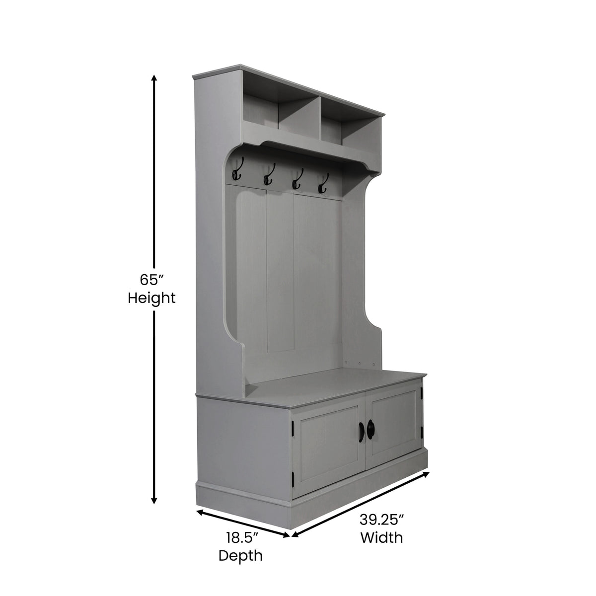 Fraser Hall Tree with Double Door Storage Bench, Coat Rack with 4 Double Hooks, and 2 Upper Storage Cubbies