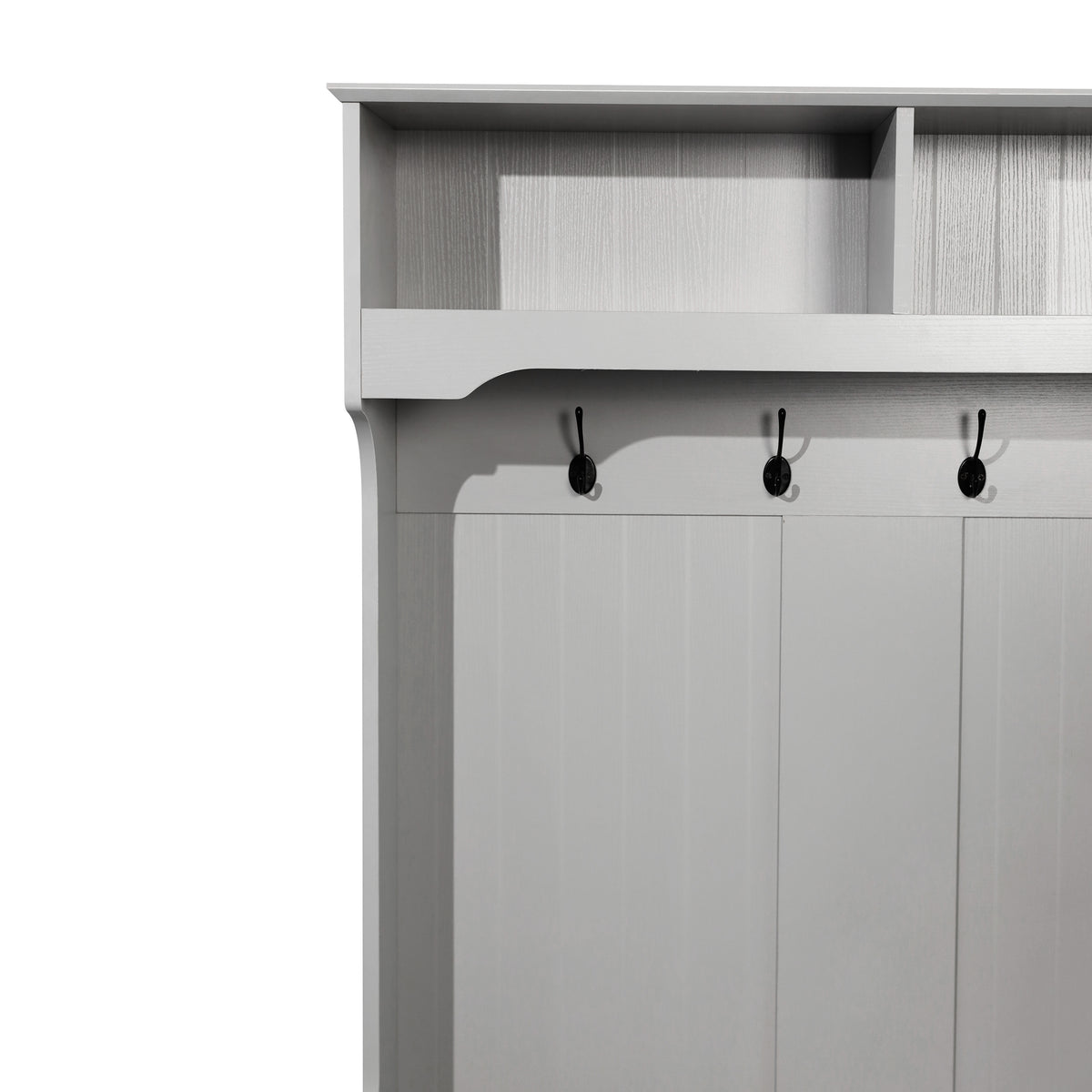 Fraser Hall Tree with Double Door Storage Bench, Coat Rack with 4 Double Hooks, and 2 Upper Storage Cubbies