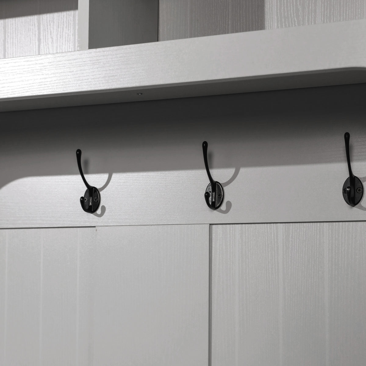 Fraser Hall Tree with Double Door Storage Bench, Coat Rack with 4 Double Hooks, and 2 Upper Storage Cubbies