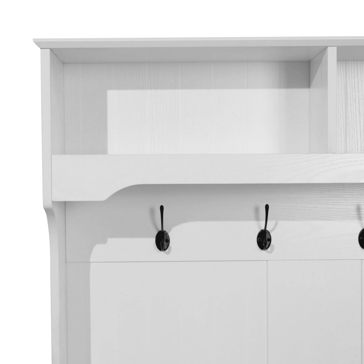 Fraser Hall Tree with Double Door Storage Bench, Coat Rack with 4 Double Hooks, and 2 Upper Storage Cubbies