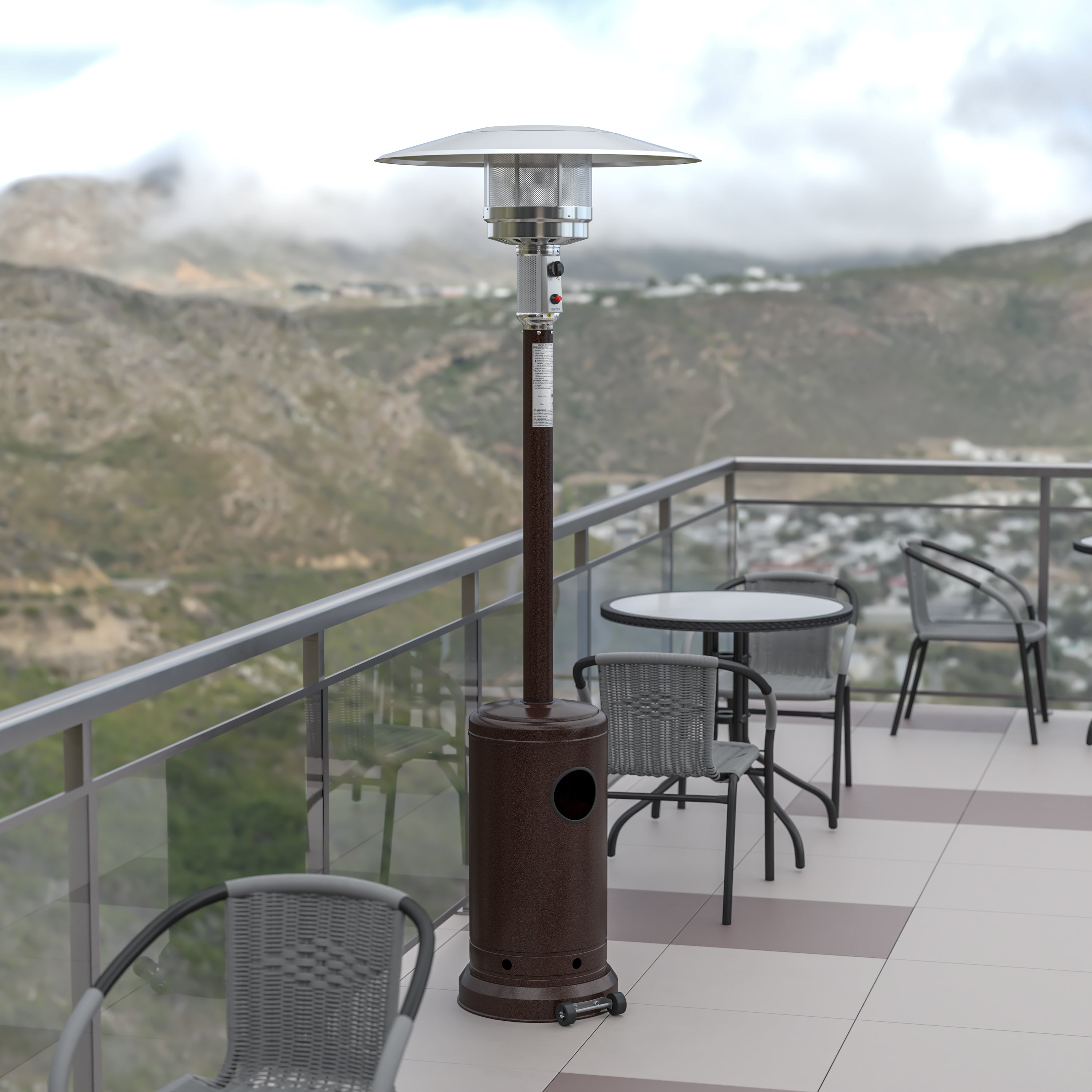 Sol Patio Outdoor Heating-Stainless Steel 40,000 BTU Propane Heater with Wheels for Commercial & Residential Use-7.5 Feet Tall-Portable Patio Heaters-Flash Furniture-Wall2Wall Furnishings