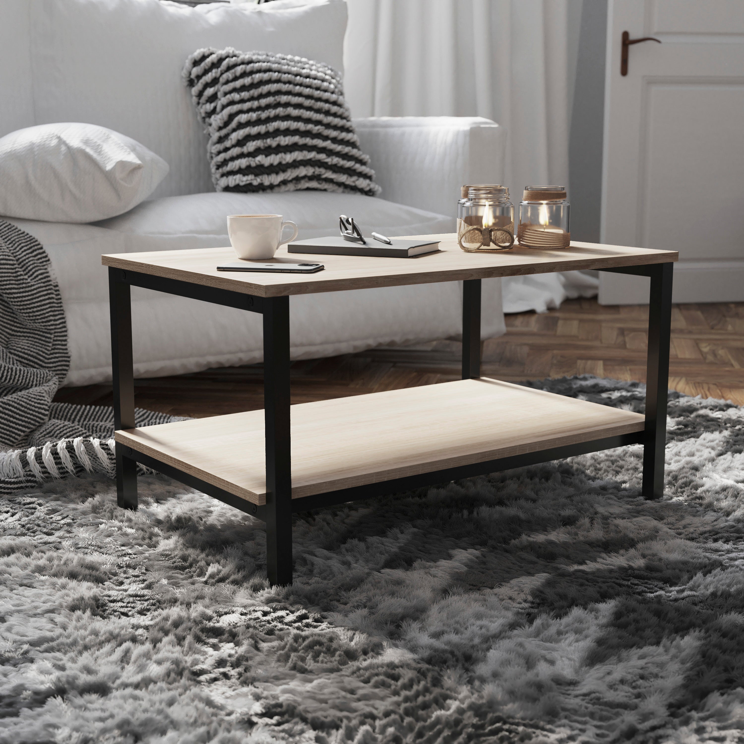 Finley Modern Industrial 2 Tier Coffee Table