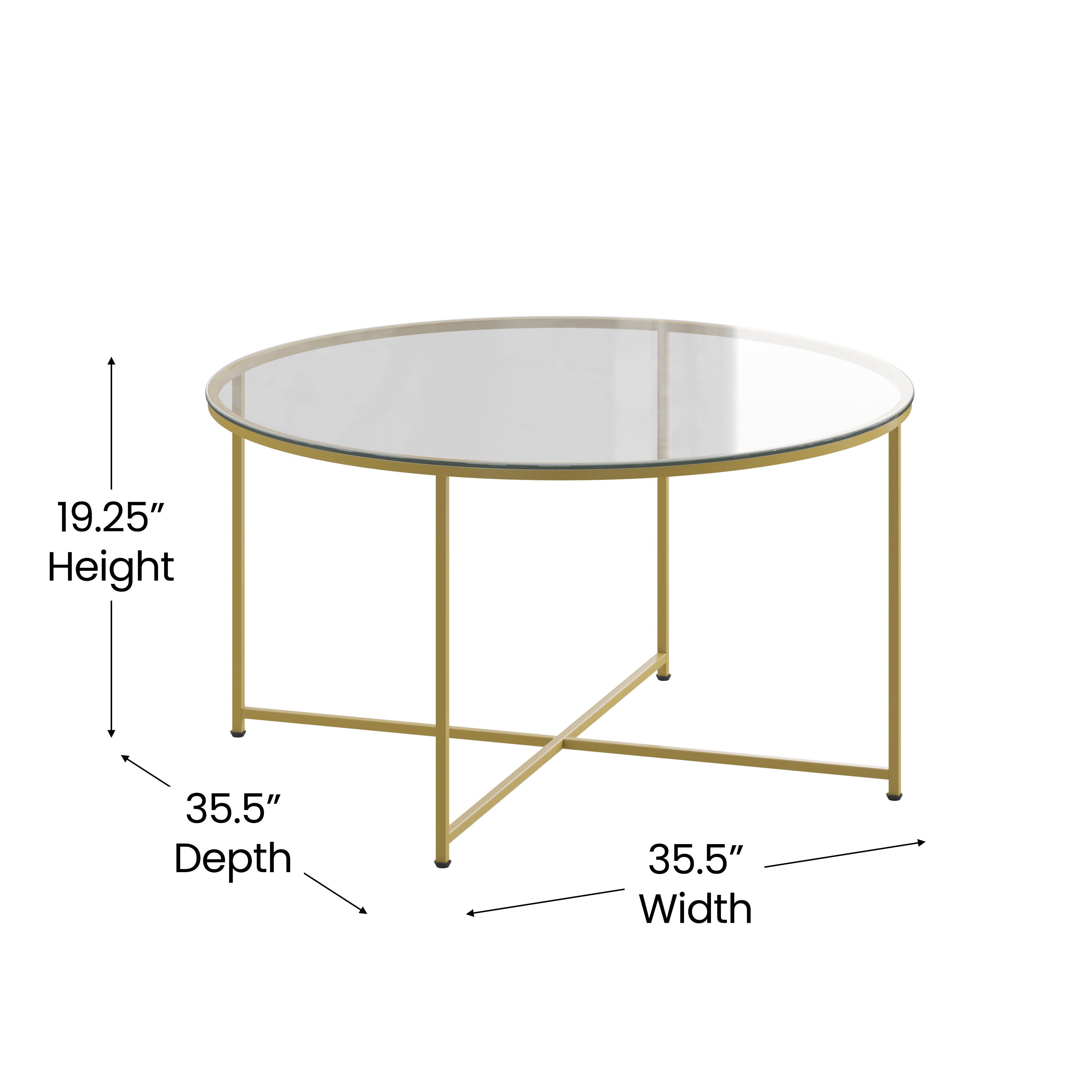 Greenwich Collection Coffee Table - Modern Glass Accent Table with Crisscross Frame