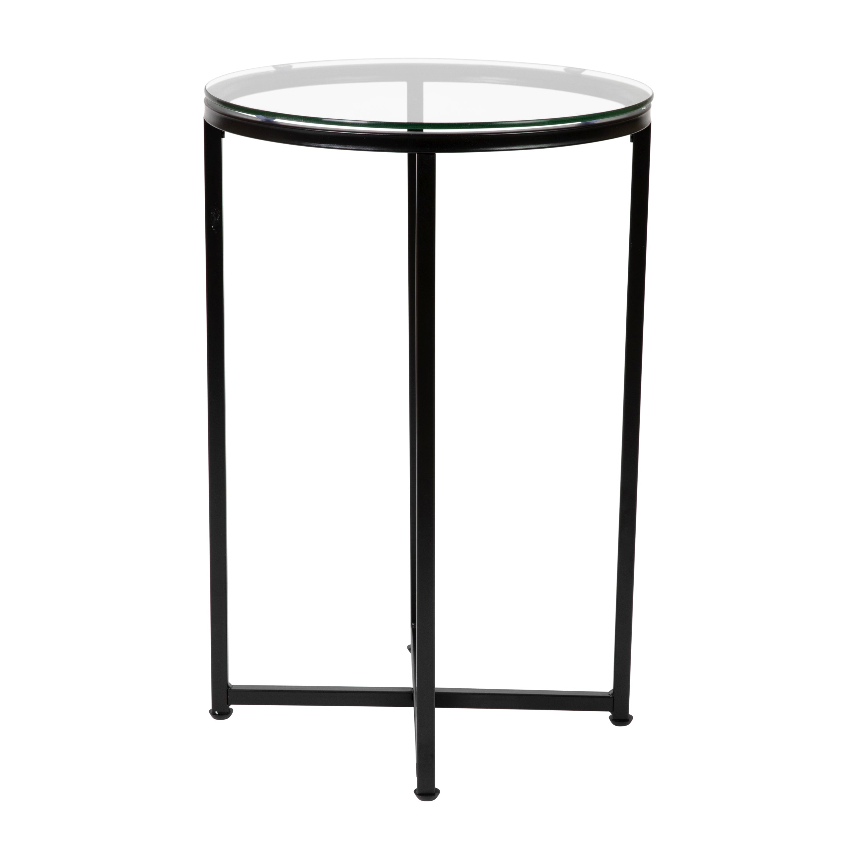 Greenwich Collection End Table - Modern Glass Accent Table with Crisscross Frame