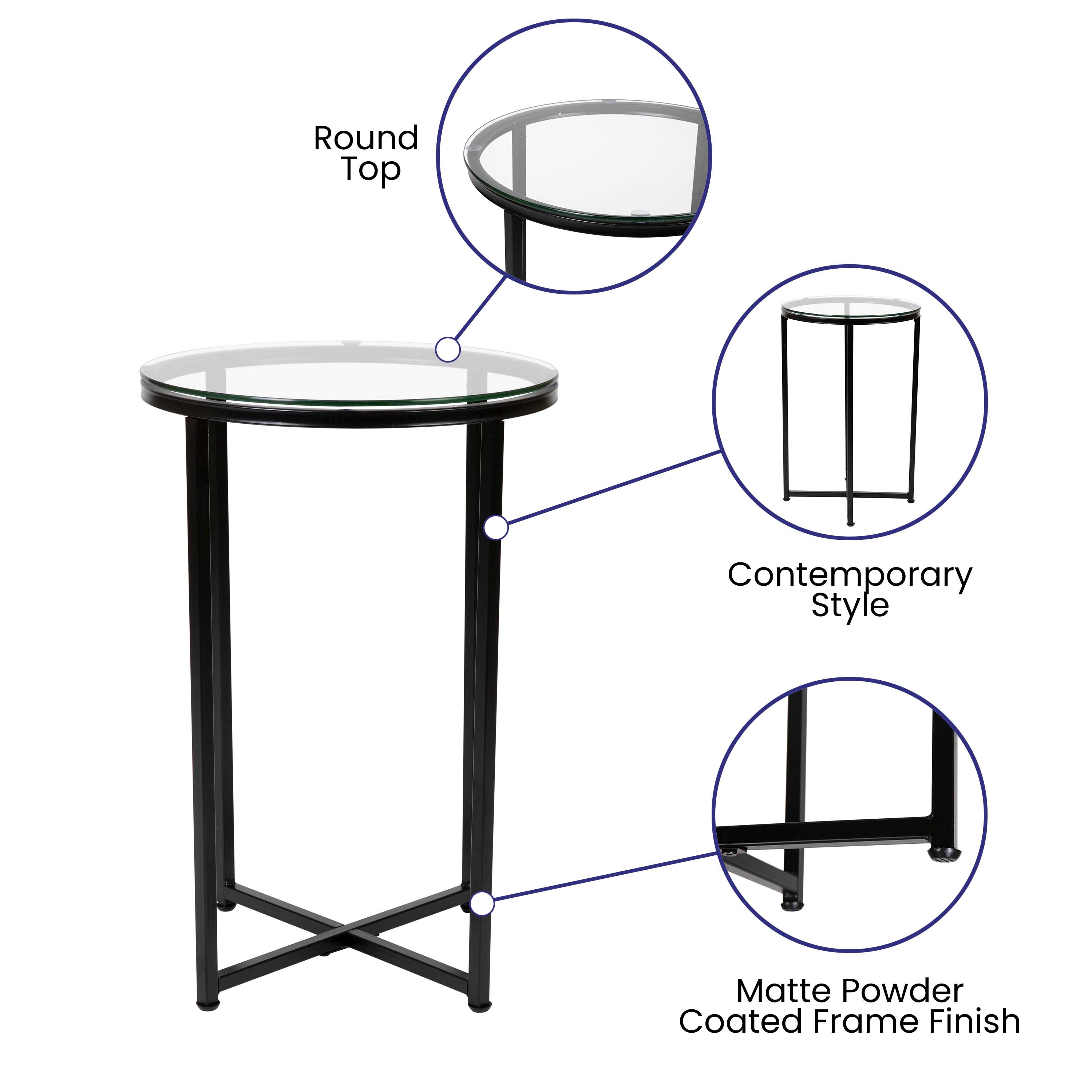 Greenwich Collection End Table - Modern Glass Accent Table with Crisscross Frame