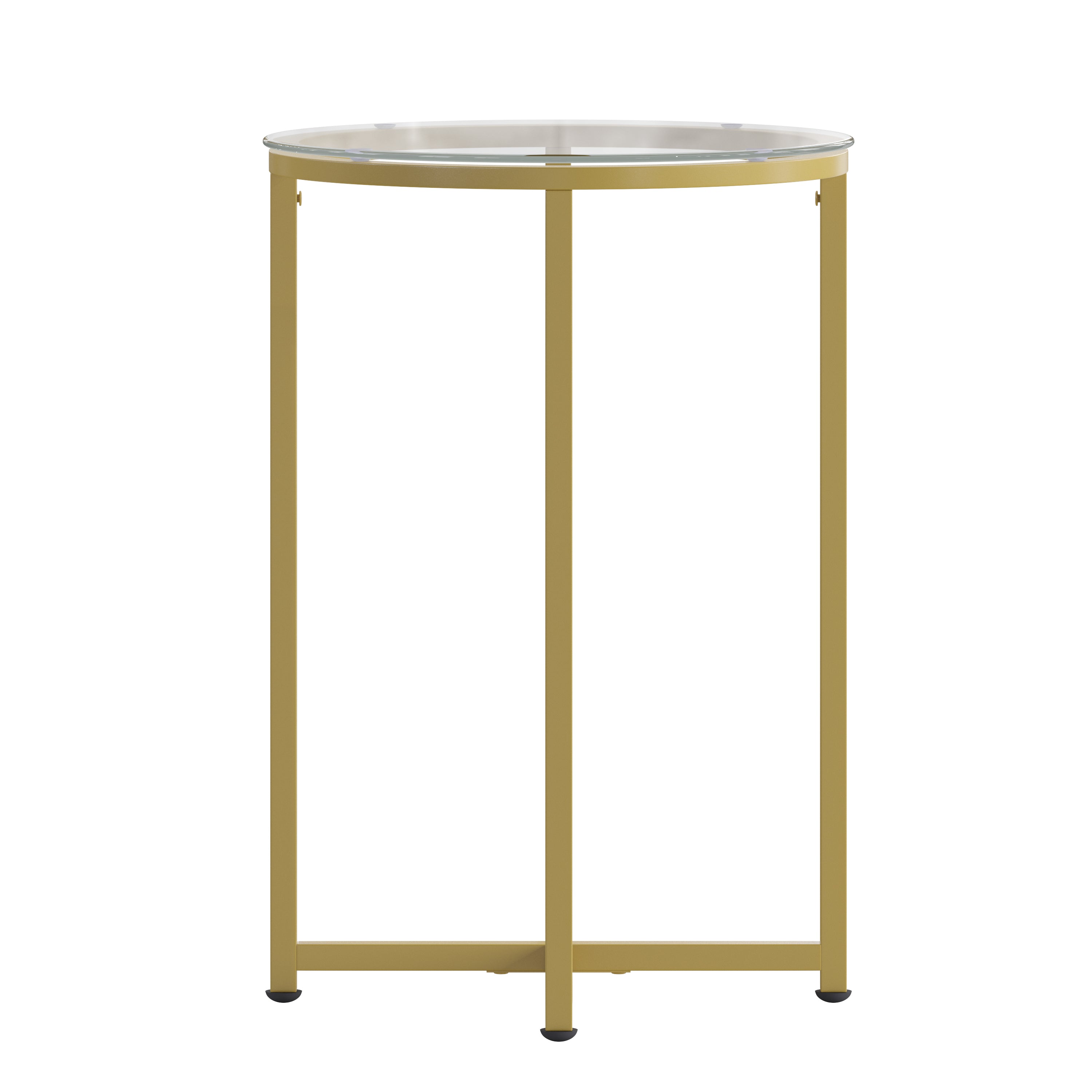 Greenwich Collection End Table - Modern Glass Accent Table with Crisscross Frame