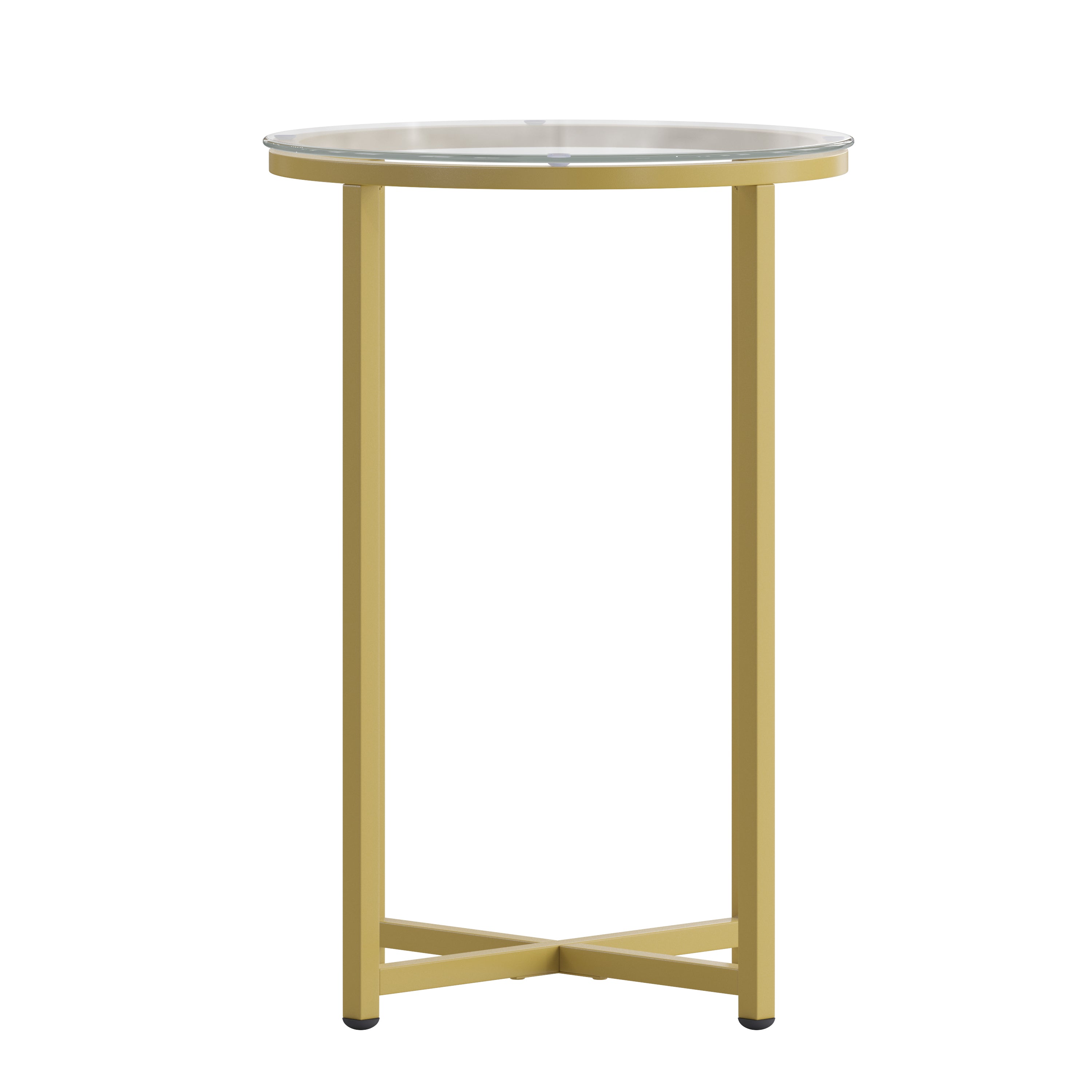 Greenwich Collection End Table - Modern Glass Accent Table with Crisscross Frame