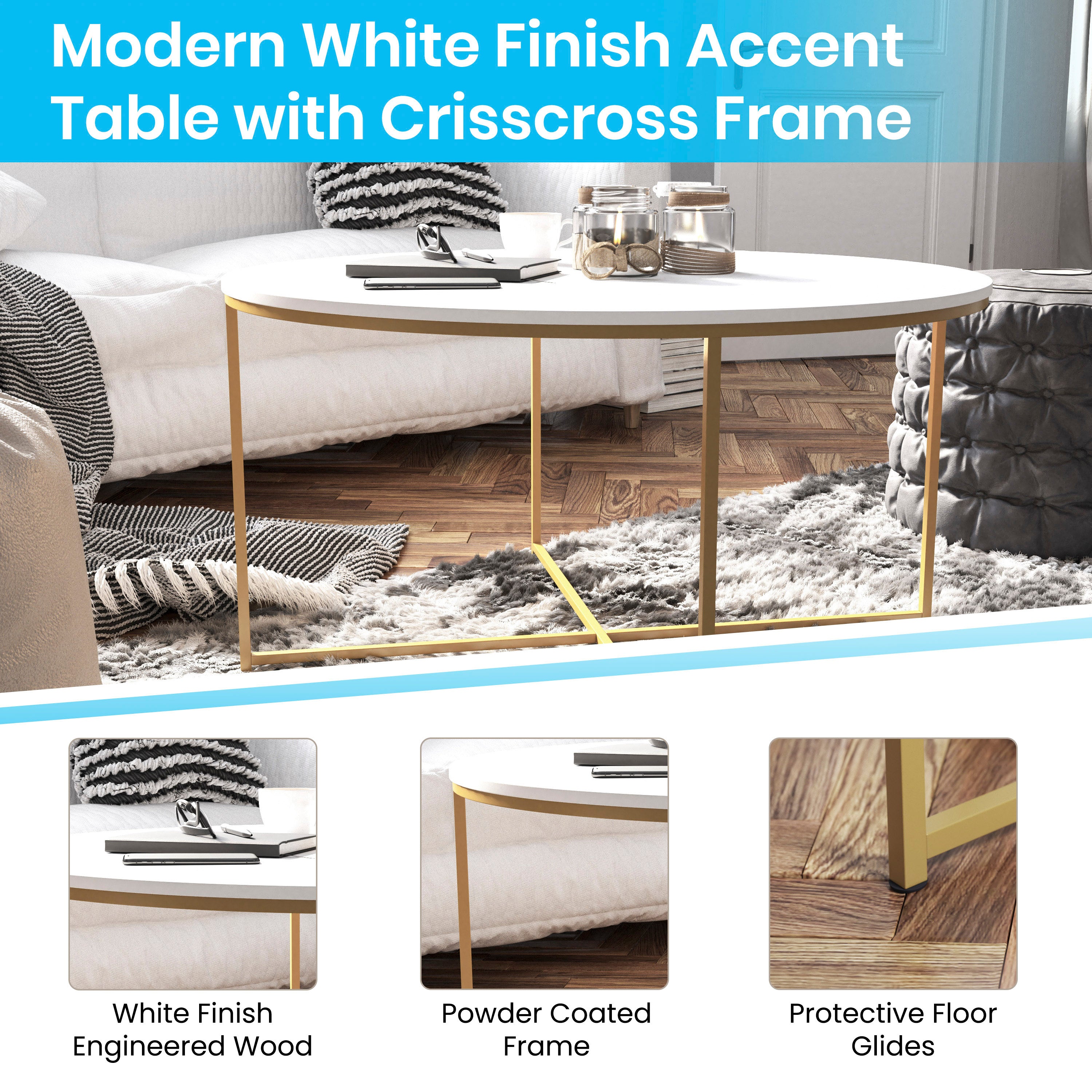 Hampstead Collection Coffee Table - Modern Laminate Accent Table with Crisscross Frame