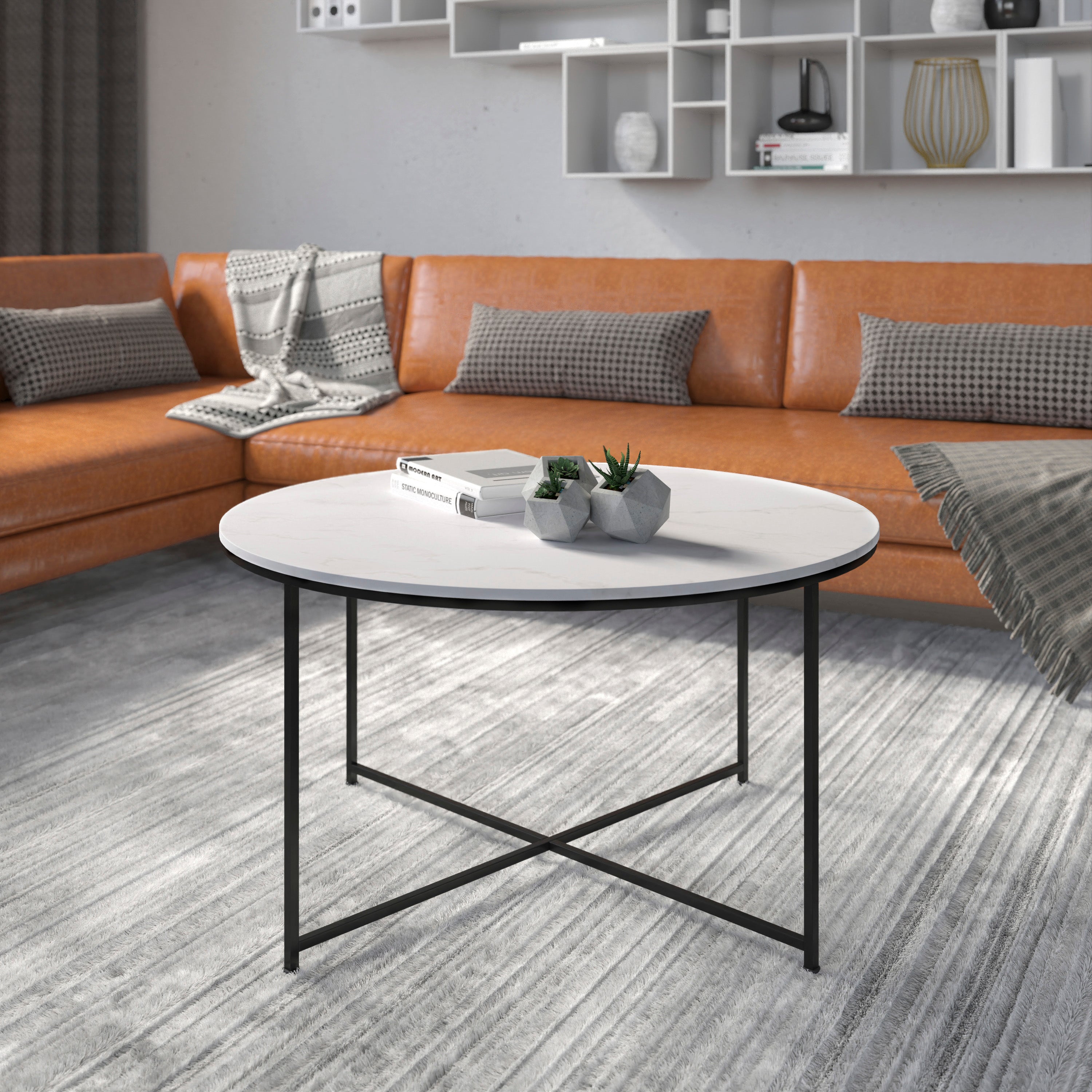 Hampstead Collection Coffee Table - Modern Laminate Accent Table with Crisscross Frame-Coffee Table-Flash Furniture-Wall2Wall Furnishings