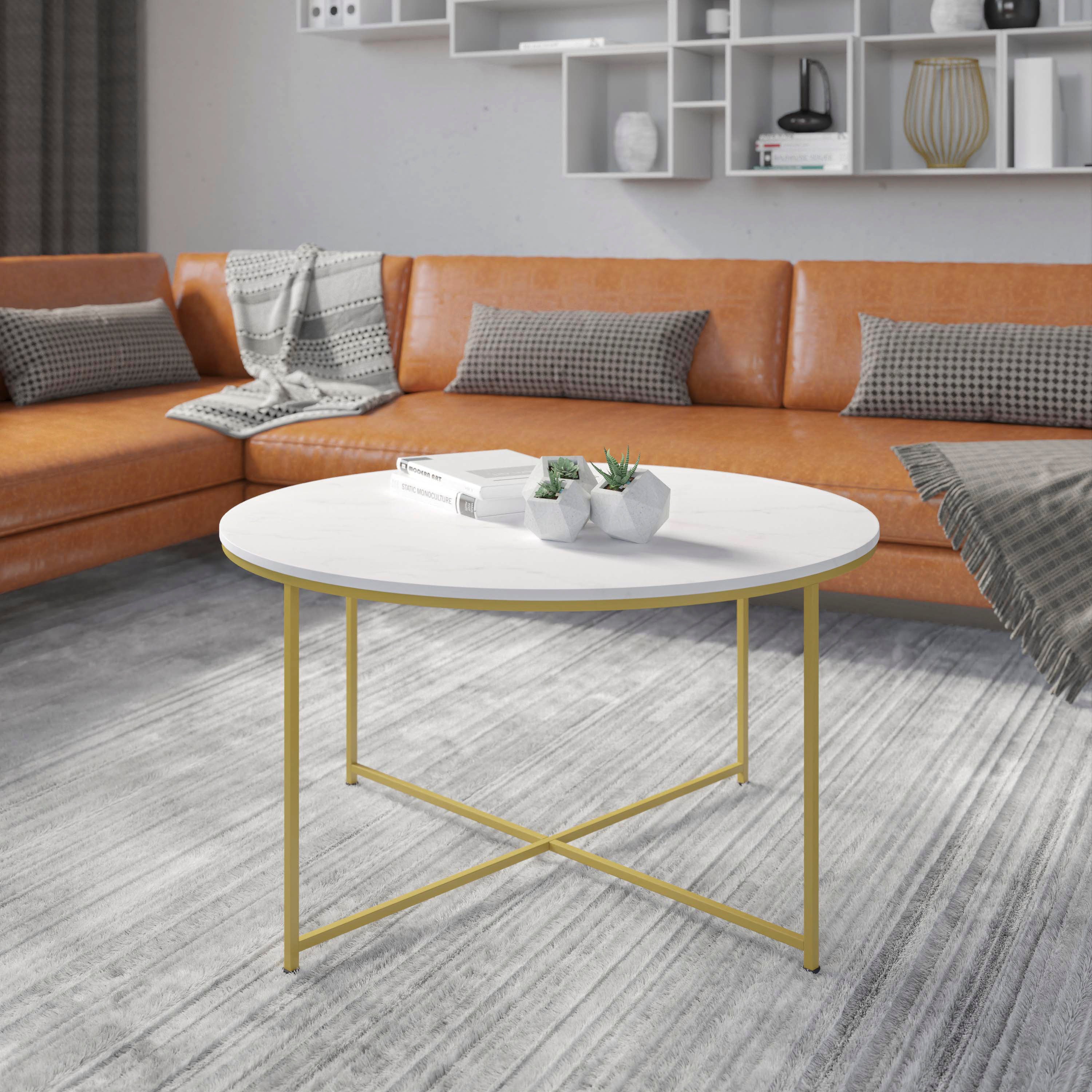 Hampstead Collection Coffee Table - Modern Laminate Accent Table with Crisscross Frame