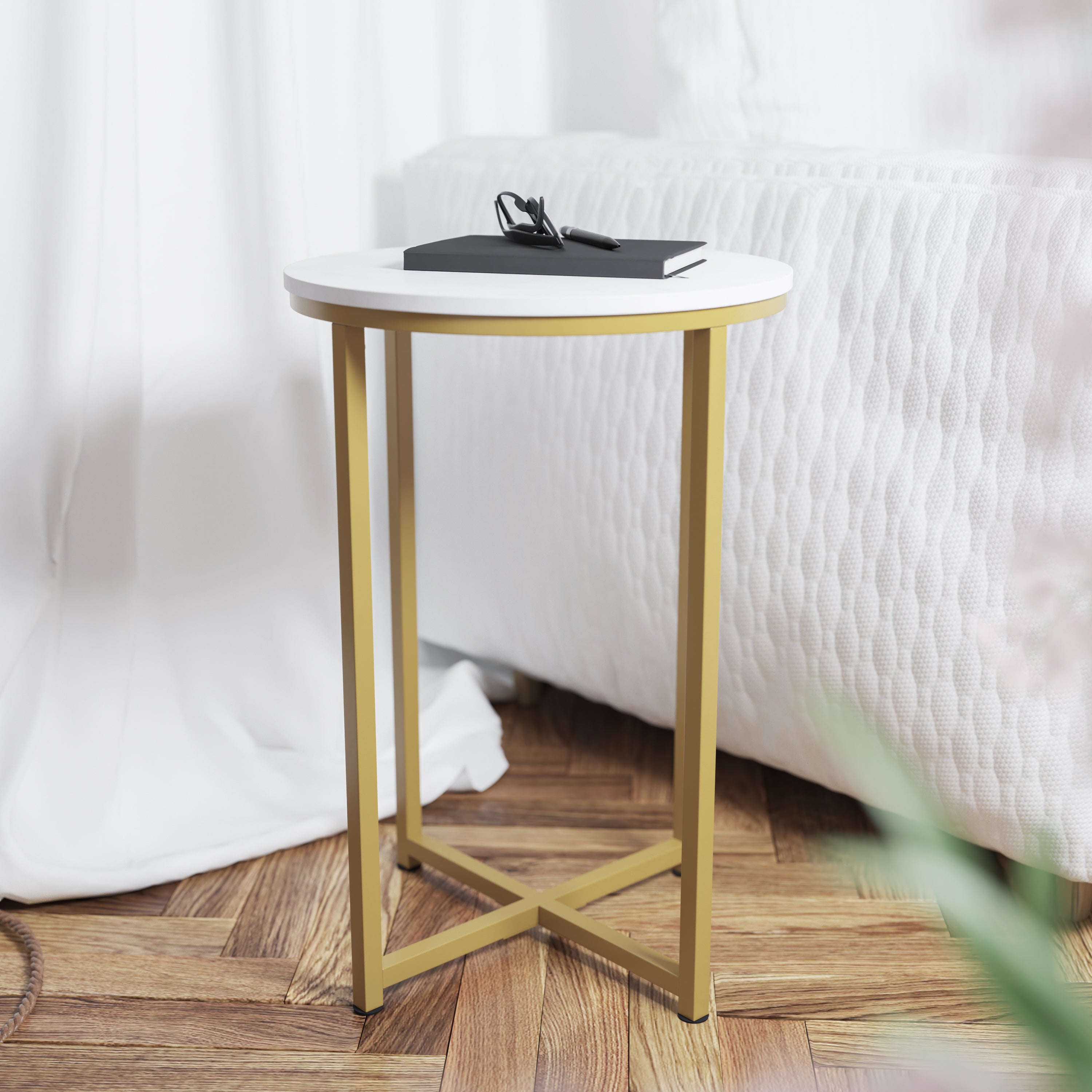 Hampstead Collection End Table - Modern Laminate Accent Table with Crisscross Frame