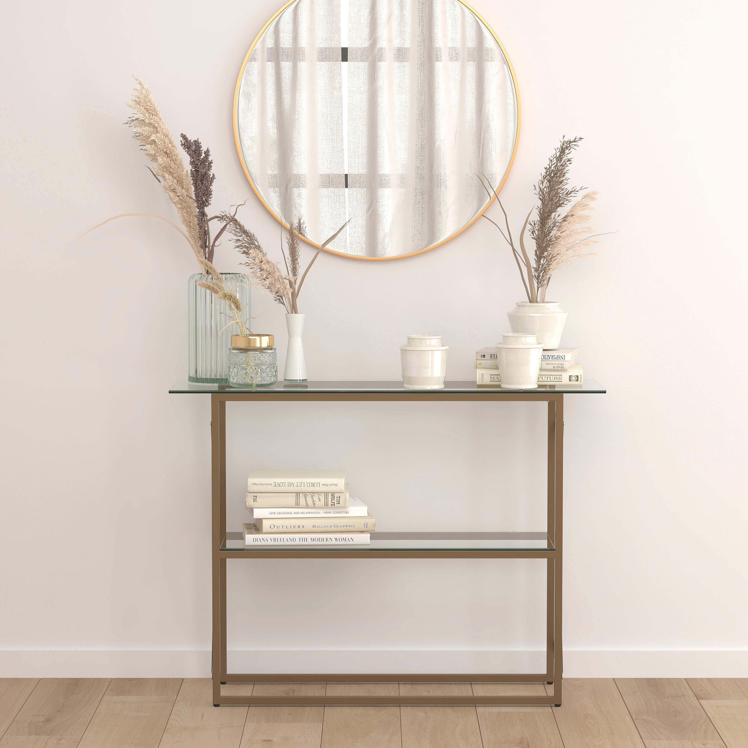 Mar Vista Collection Glass Console Table with Criss Cross Matte Frame-Console Table-Flash Furniture-Wall2Wall Furnishings