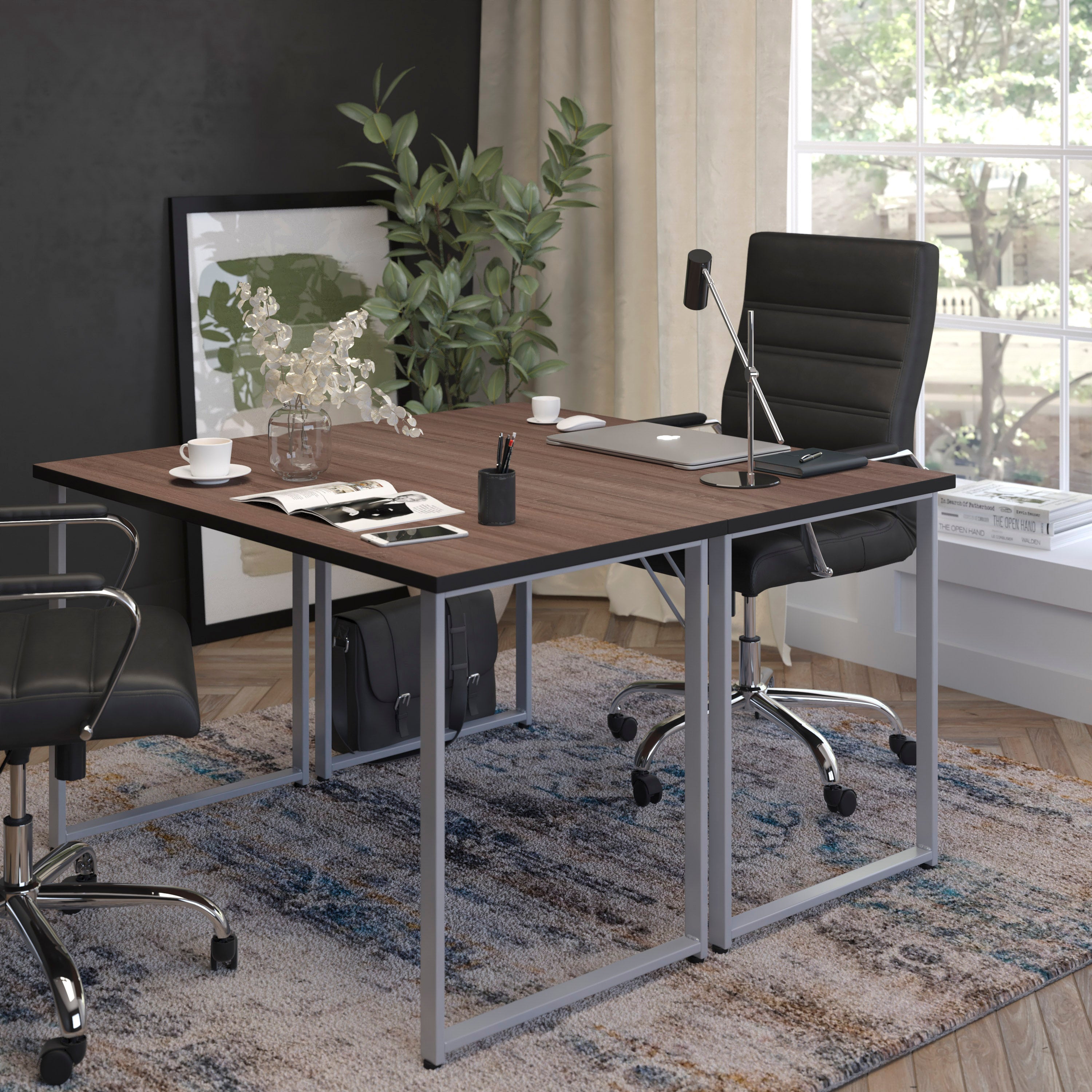 Harvey Computer Desk with Metal Frame-Desk-Flash Furniture-Wall2Wall Furnishings