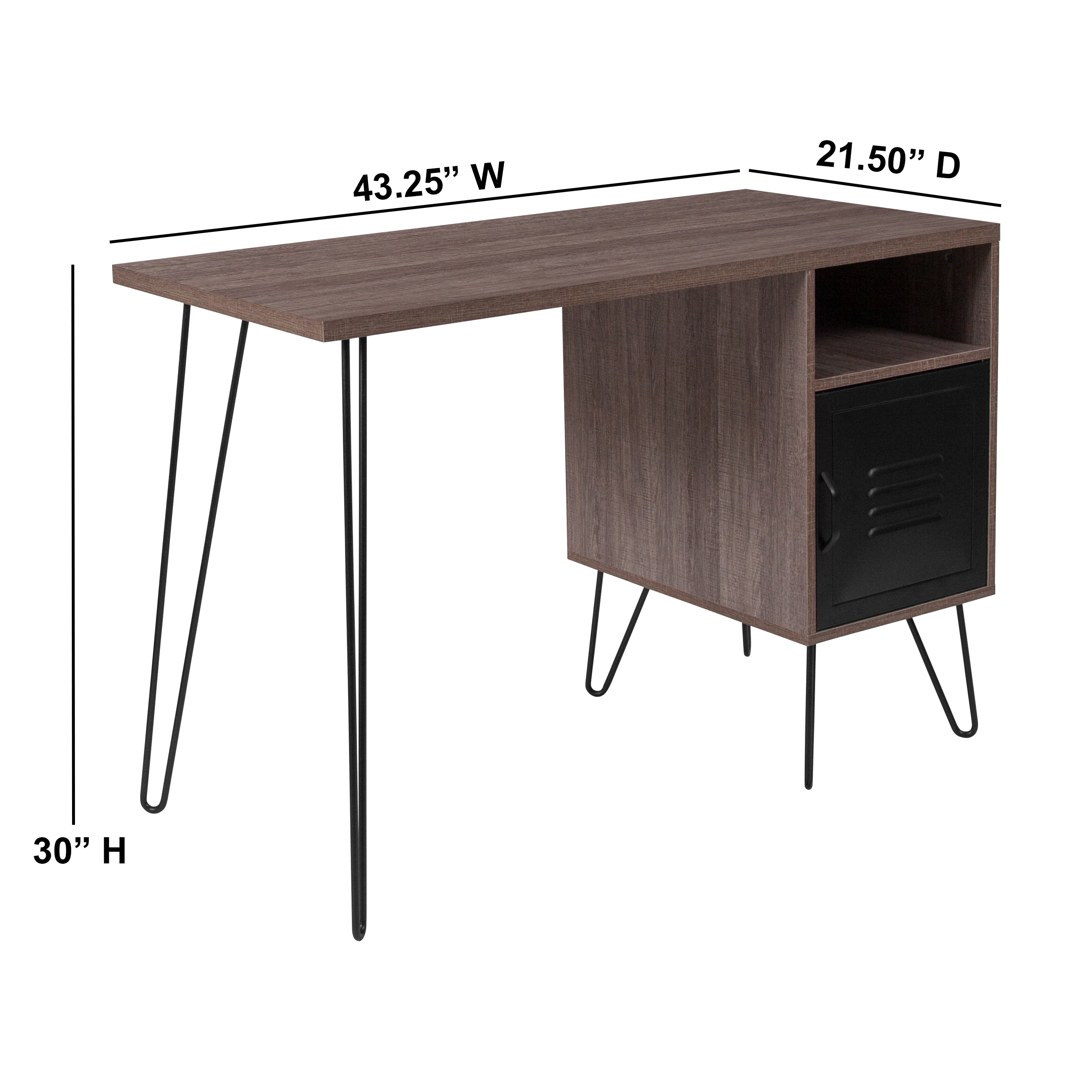Woodridge Collection Computer Desk with Metal Cabinet Door and Black Metal Legs