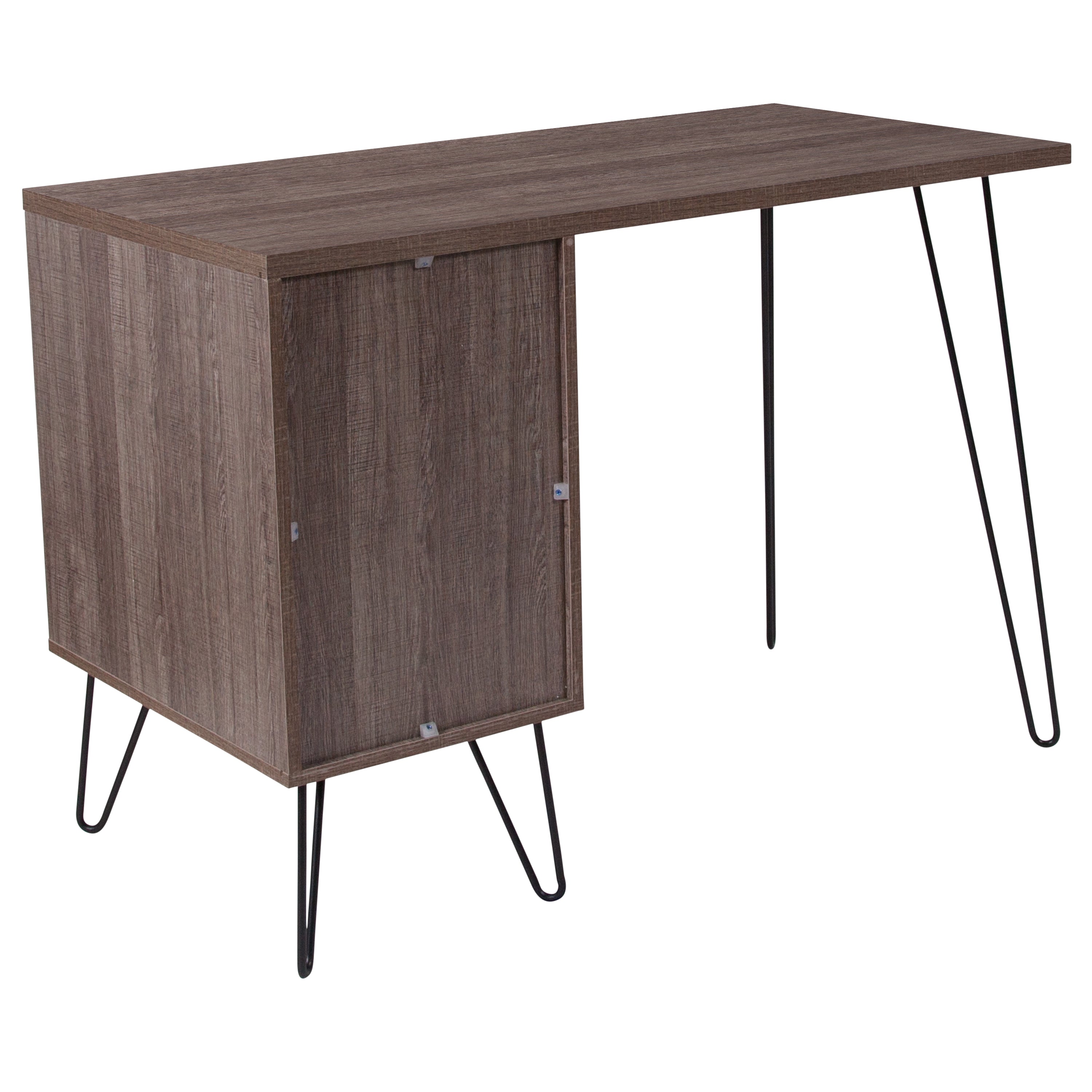 Woodridge Collection Computer Desk with Metal Cabinet Door and Black Metal Legs