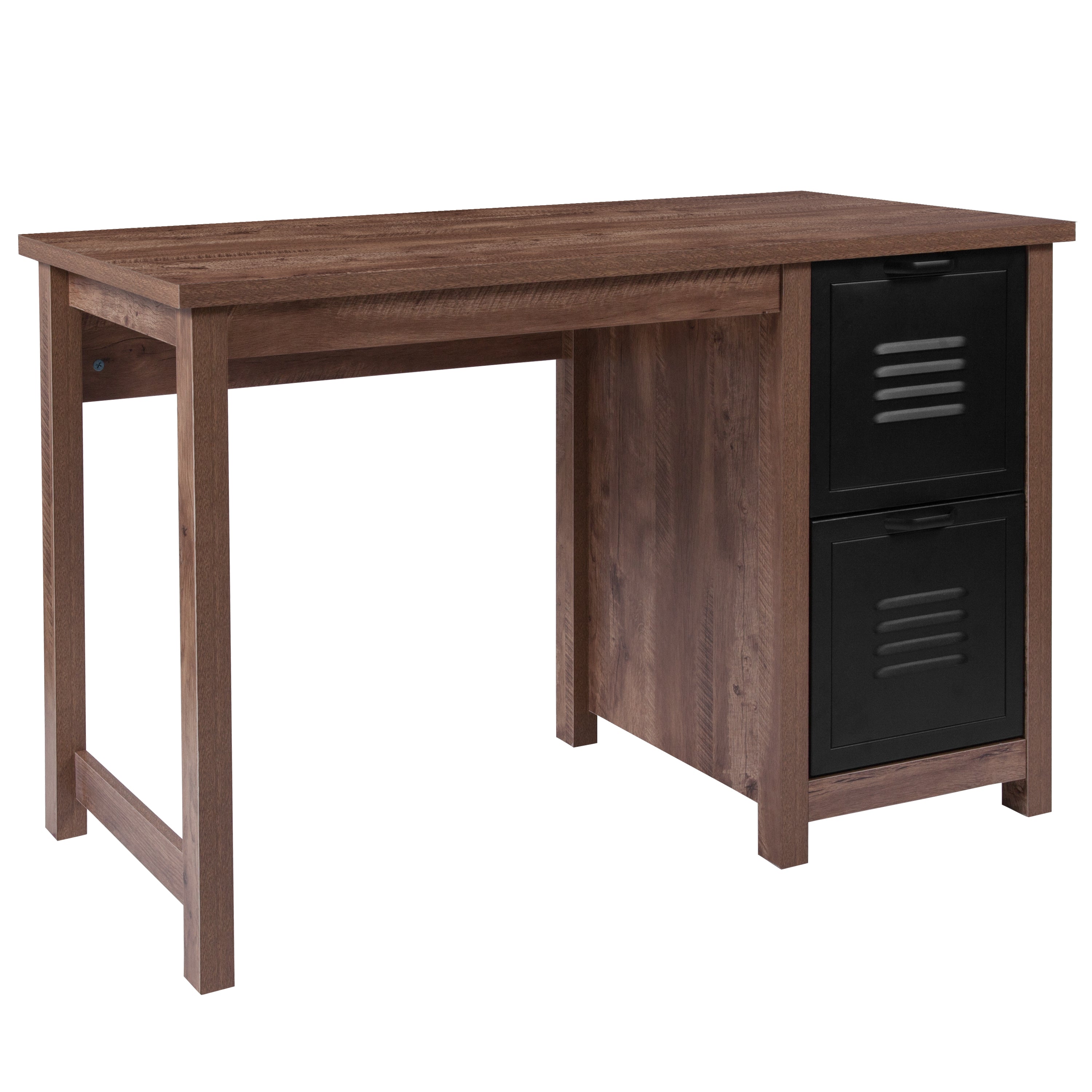 New Lancaster Collection Wood Grain Finish Computer Desk with Metal Drawers-Desk-Flash Furniture-Wall2Wall Furnishings