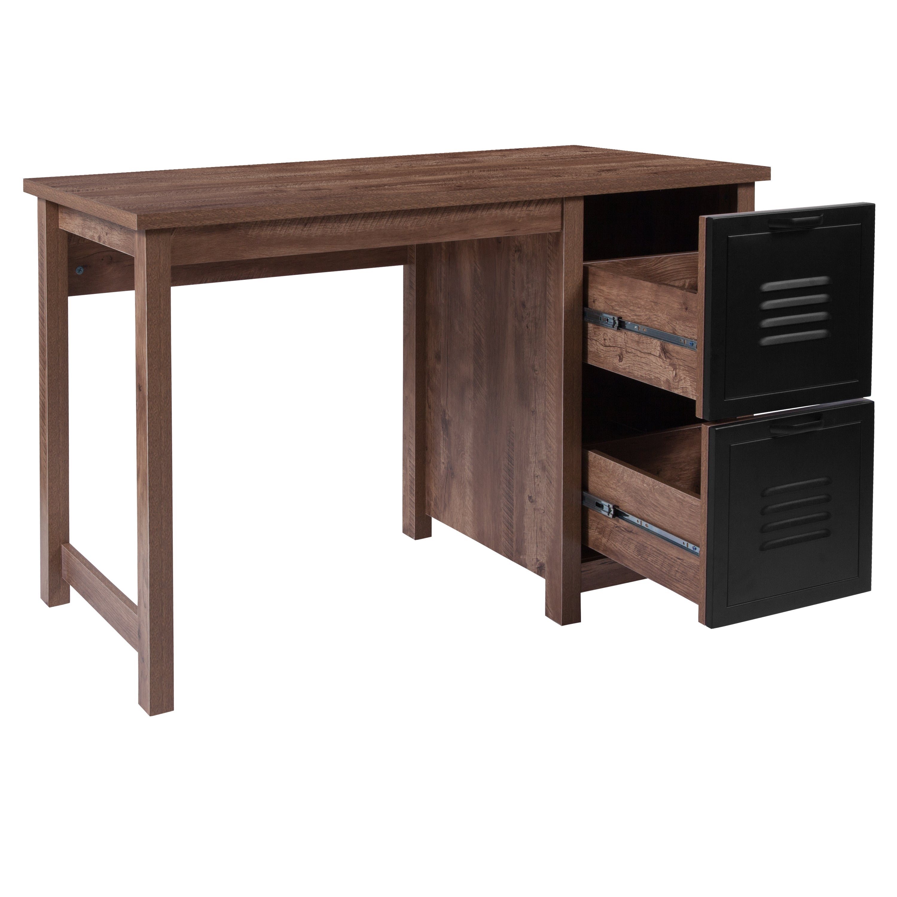 New Lancaster Collection Wood Grain Finish Computer Desk with Metal Drawers-Desk-Flash Furniture-Wall2Wall Furnishings