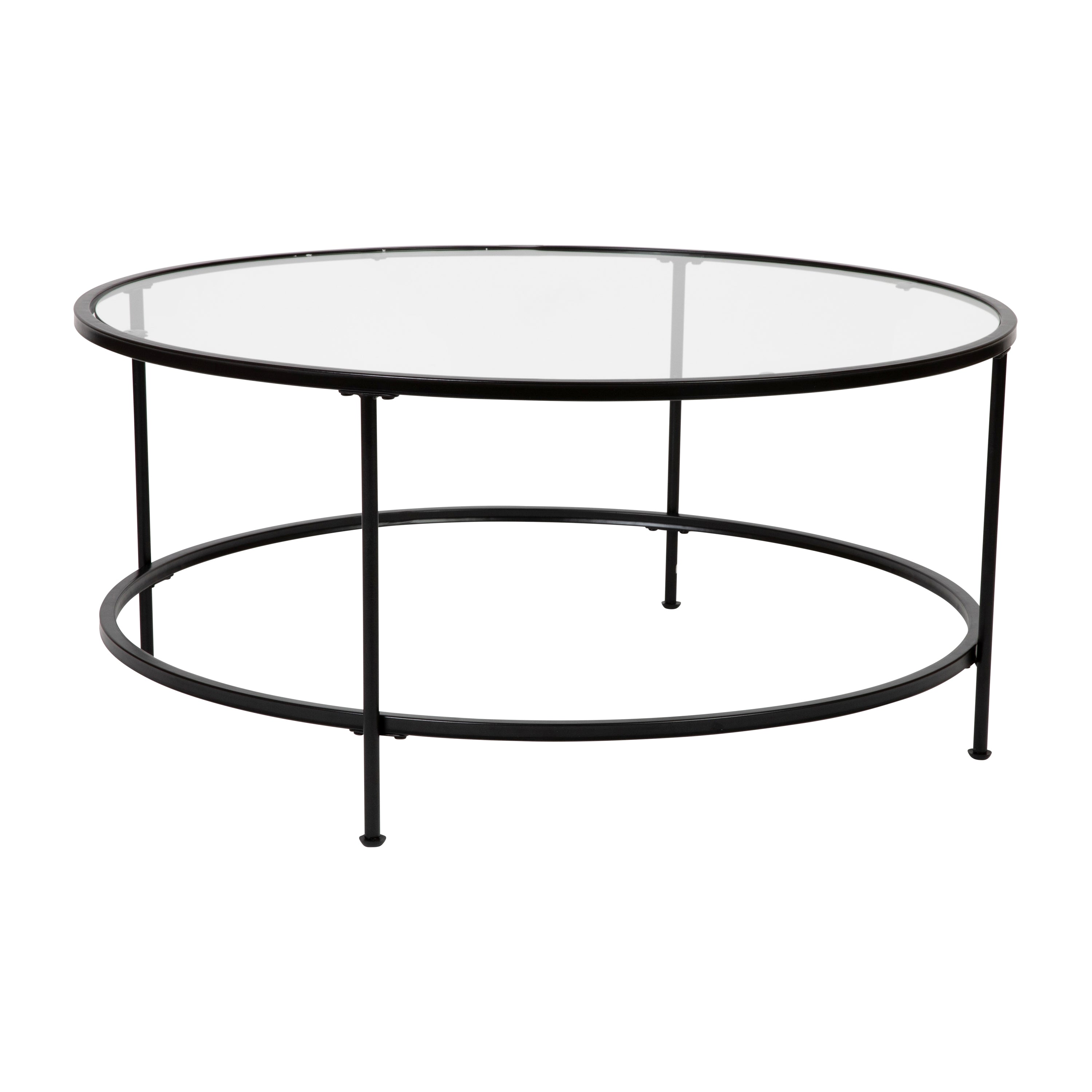Astoria Collection Round Coffee Table - Modern Glass Coffee Table with Metal Frame-Coffee Table-Flash Furniture-Wall2Wall Furnishings
