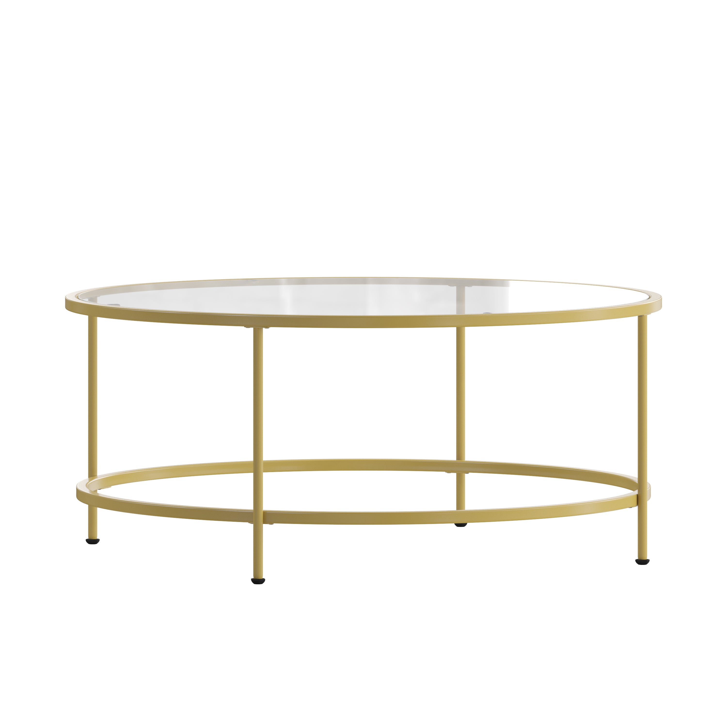 Astoria Collection Round Coffee Table - Modern Glass Coffee Table with Metal Frame
