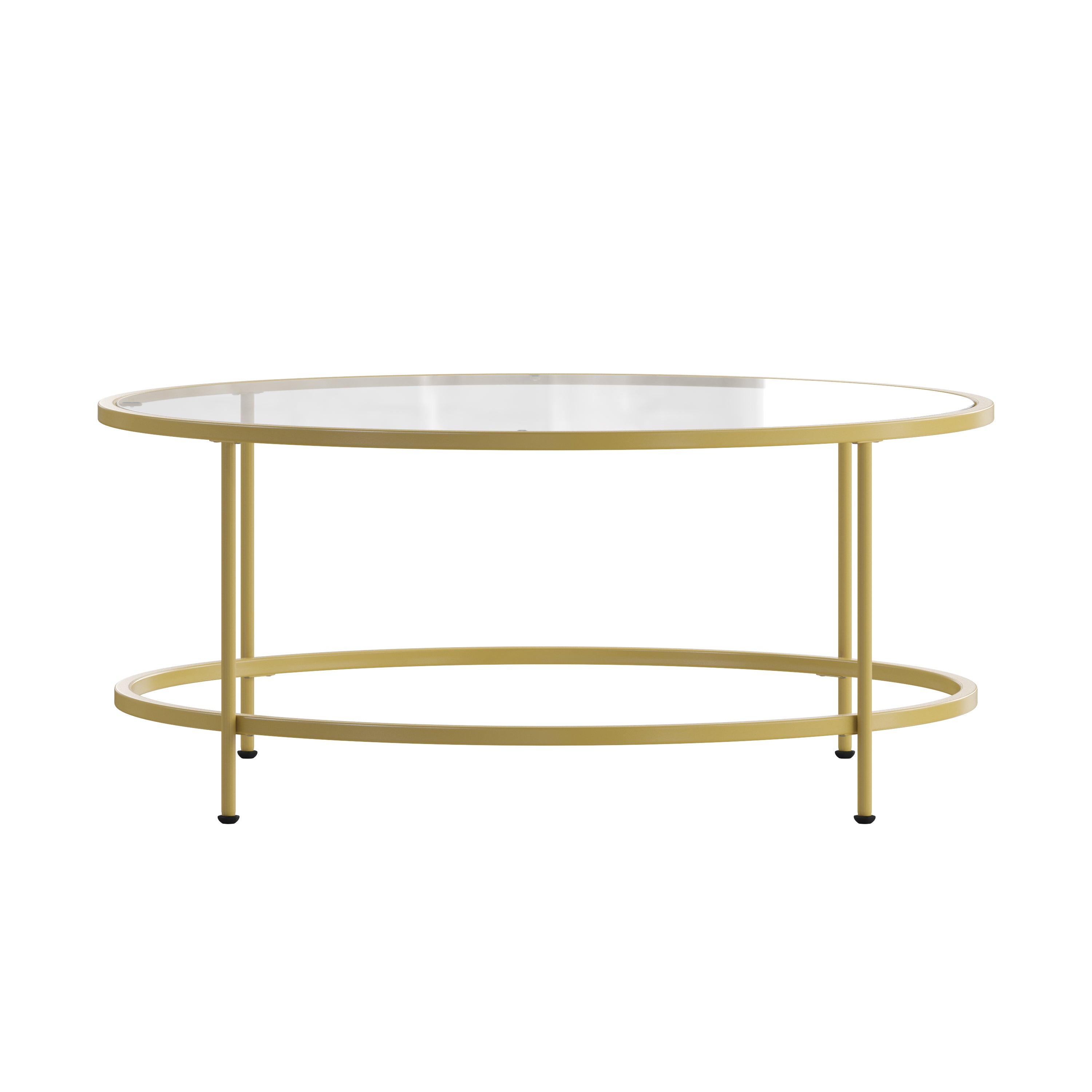 Astoria Collection Round Coffee Table - Modern Glass Coffee Table with Metal Frame