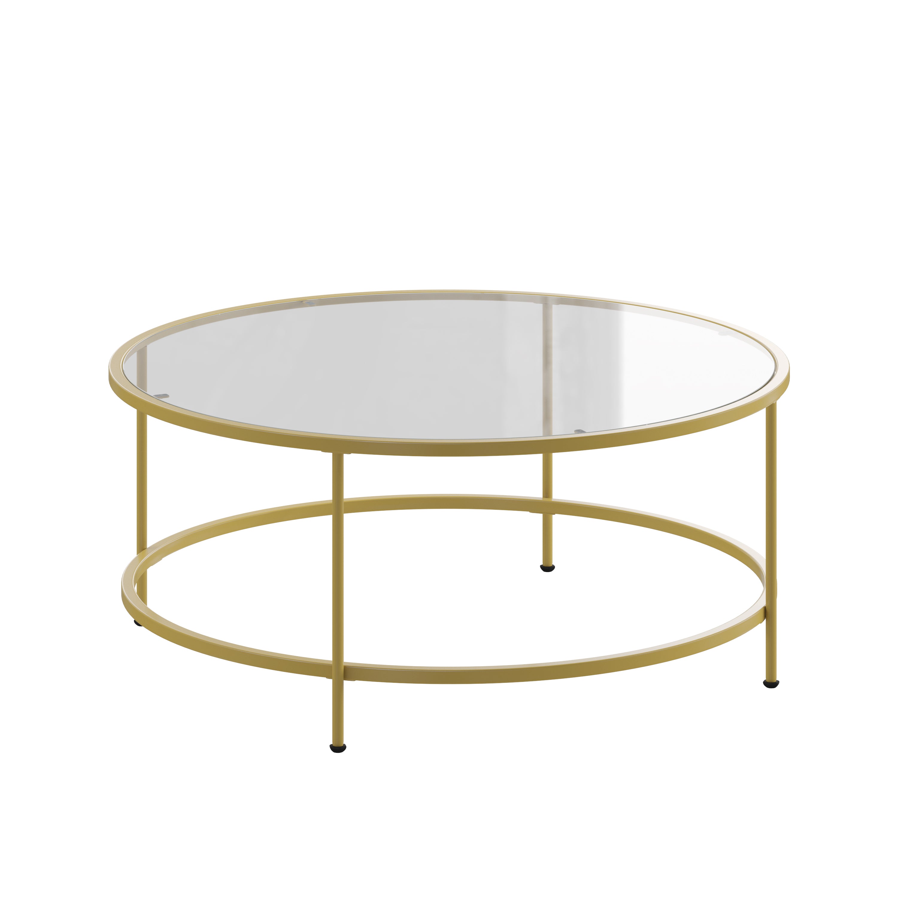 Astoria Collection Round Coffee Table - Modern Glass Coffee Table with Metal Frame